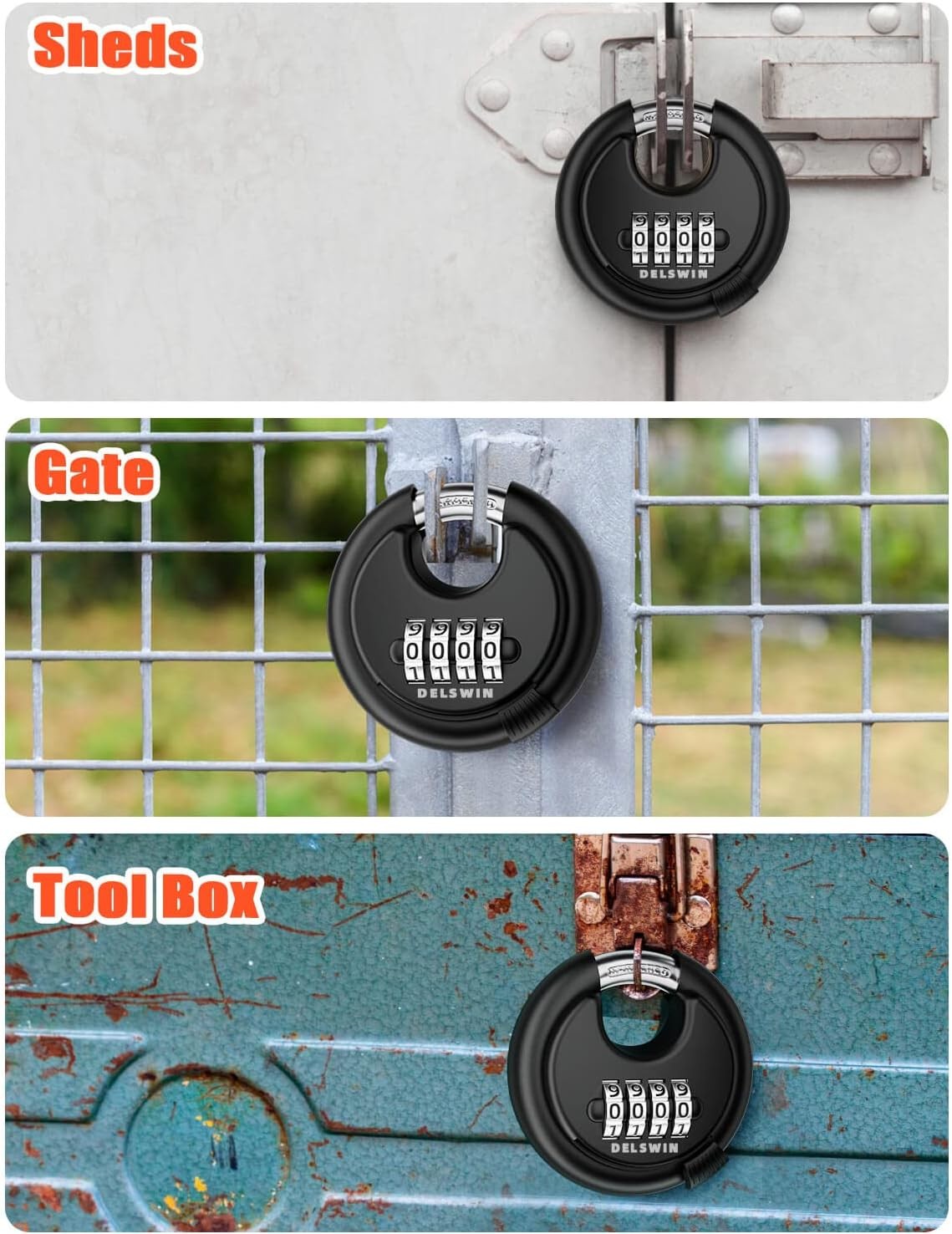 4-digit combination disc lock with hardened steel shackle