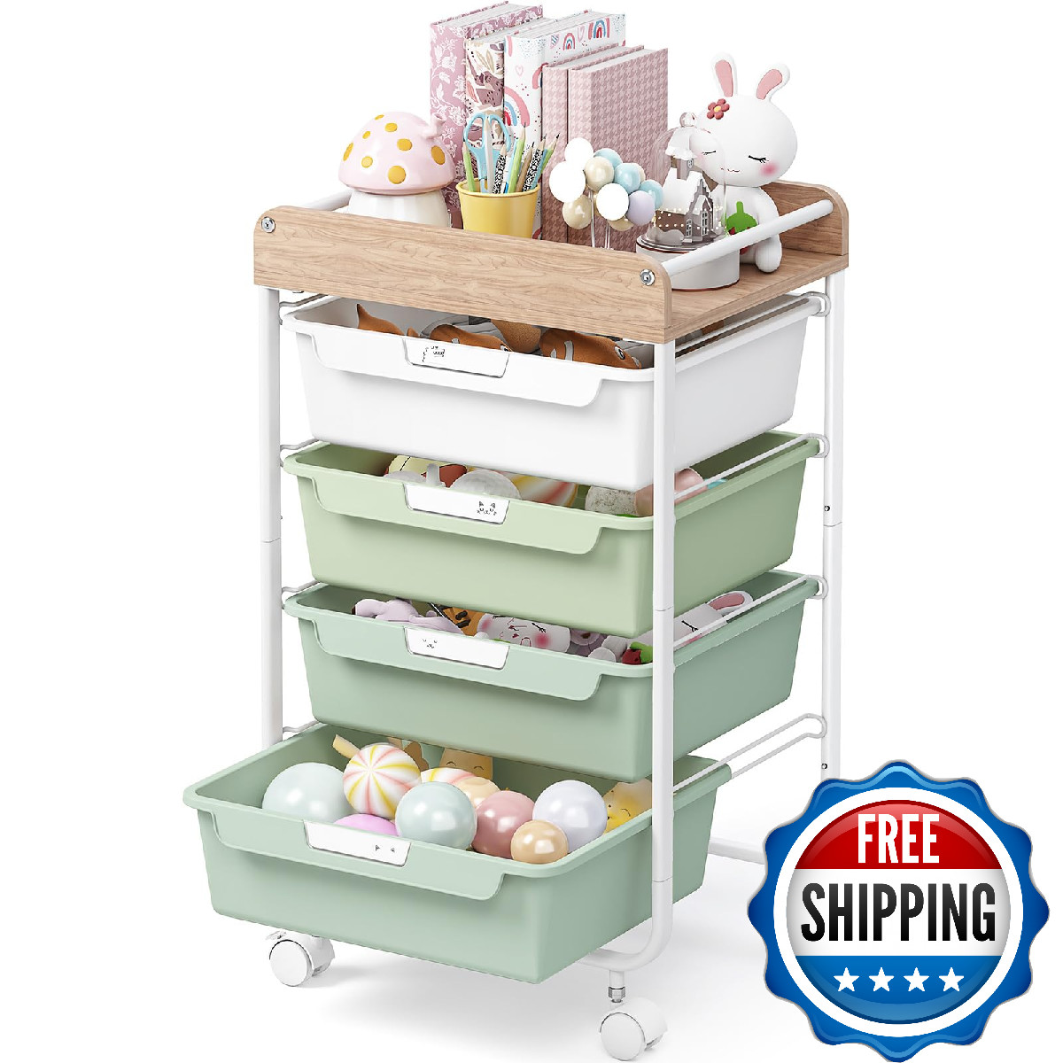 SYKIARIOL Rolling Storage Utility Cart with 4 Drawers,Kids Craft Art Cart,Makeup