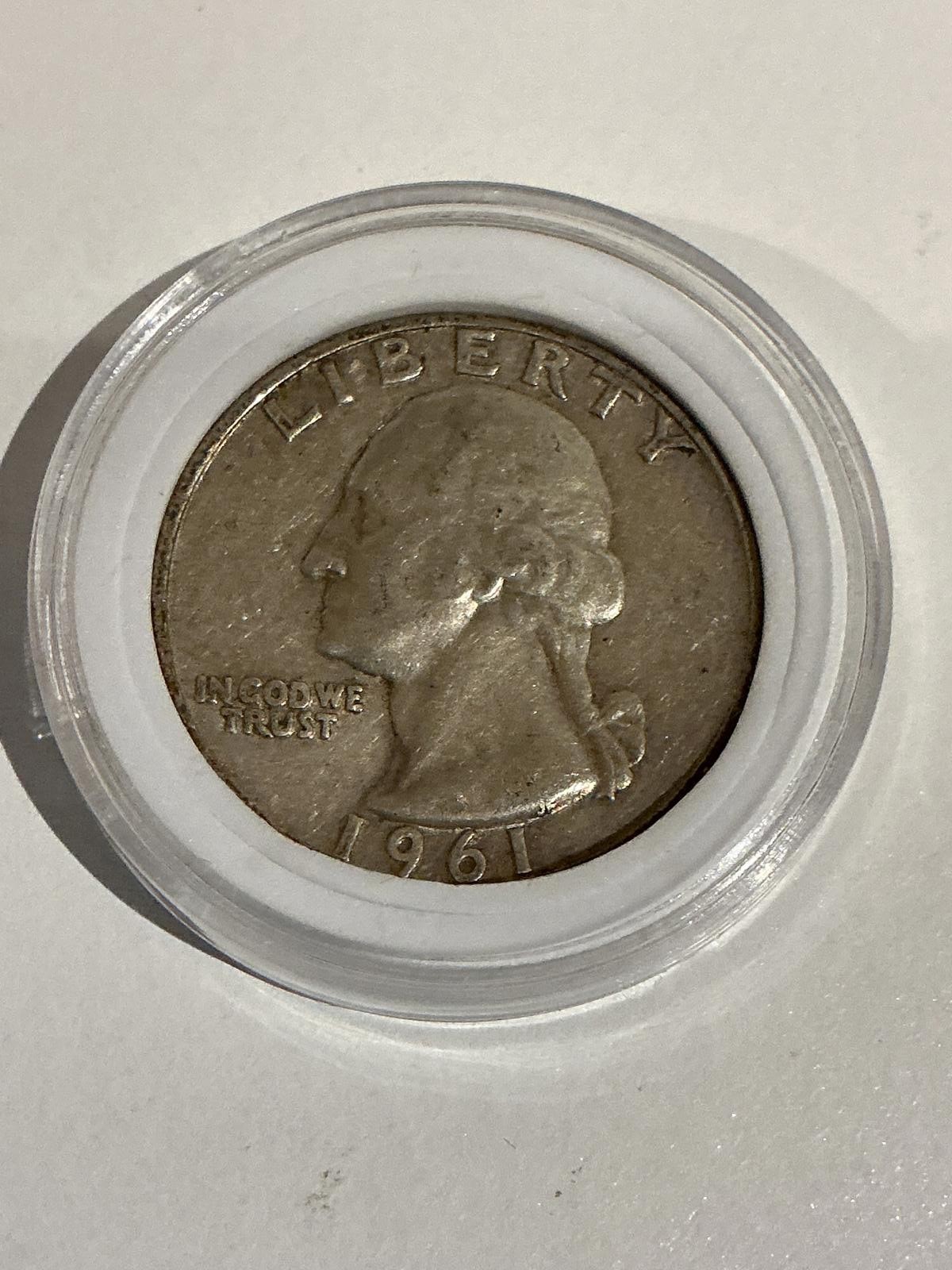 1961-D Washington Quarter – 90% Silver – Circulated Condition Denver Mint G/VG 2