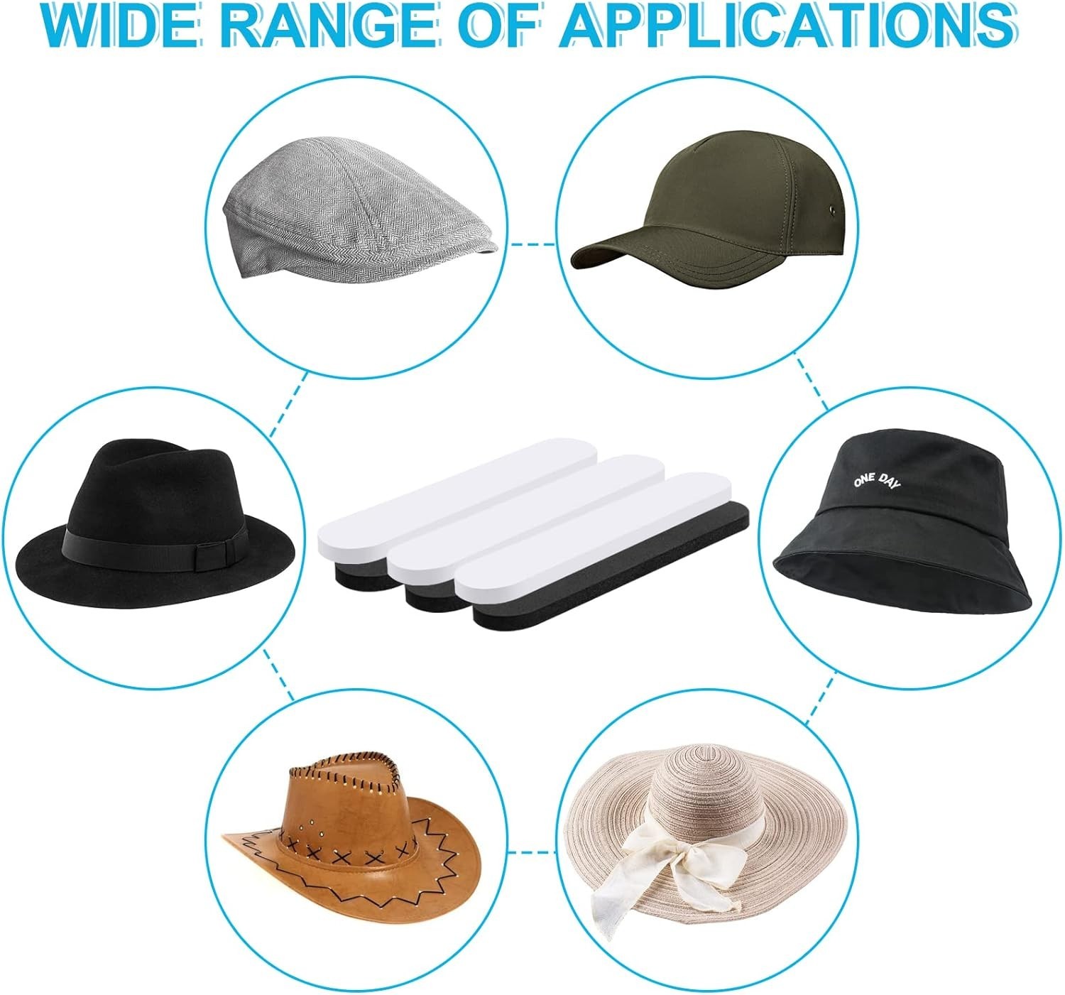 45PCS Hat Size Tape Reducer, Foam Sweatband Strips for Hats, Black & White