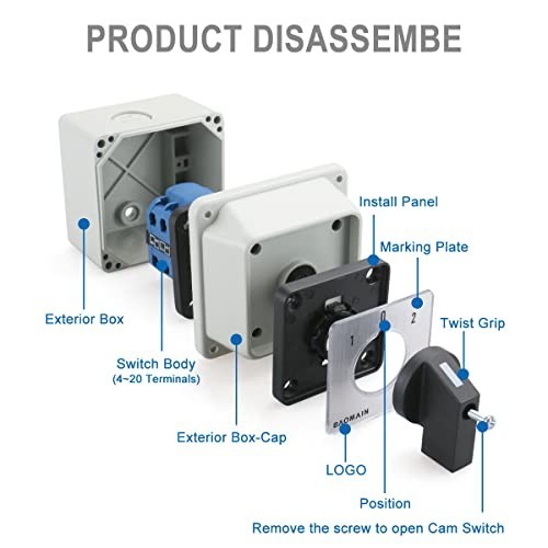 Rotary Changeover Switch 660V 20A 3 Position 2 Phase ON-OFF-ON with Wider Box