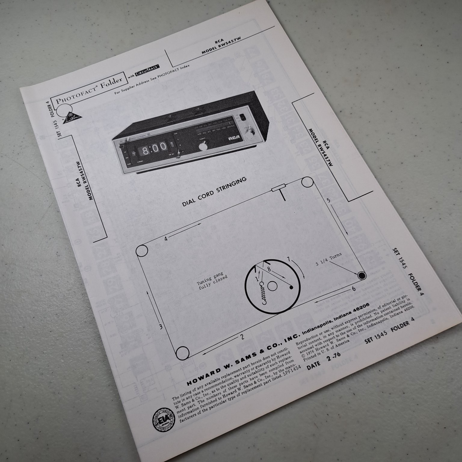 RCA Manual RWS457W 1976 Photofact Clock Radio