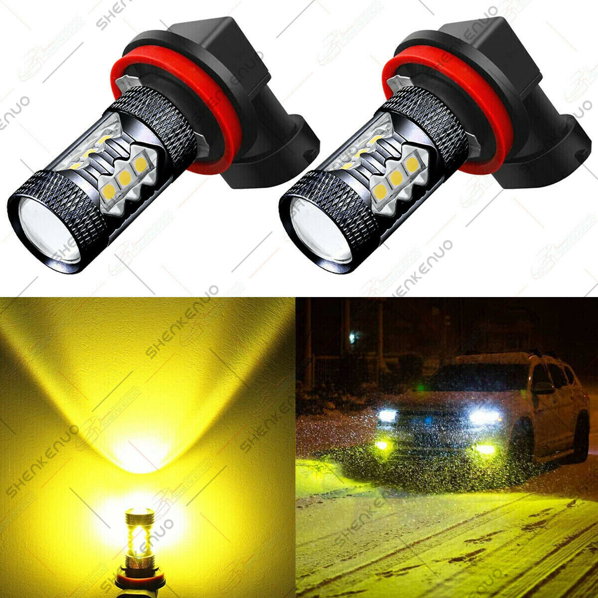 H11 H8 LED Bulbs 3000K Golden Yellow Super Bright Fog Light DRL Light High Power