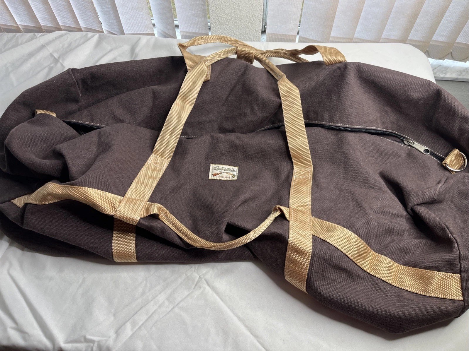 Cabela's Huge Brown Duffle Bag Sportsman Camping Hunting Travel Vintage