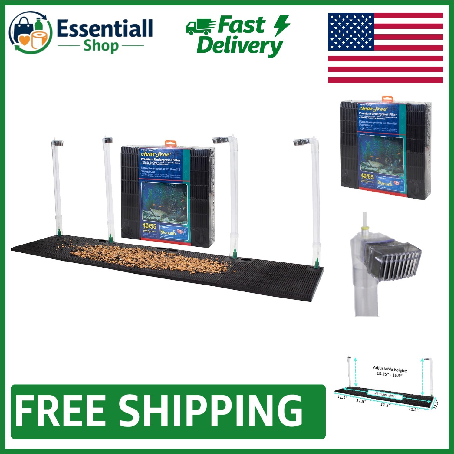 Undergravel Filter and Aerator for 40-55 Gal Tanks - Four 11.25” Plates Included