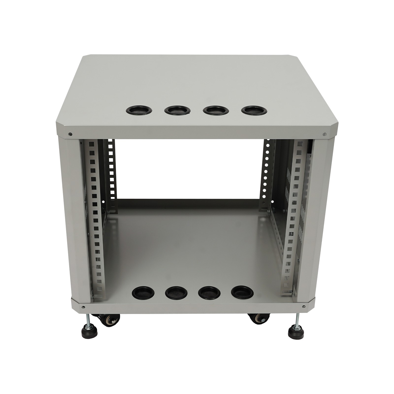 9U Server Rack Grey Semi-open Carbon Steel Rolling Studio Rack Case W/ Wheels