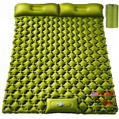 Double Sleeping Pad, Ultralight 4" Extra-Thick Self Inflating Army Yellow