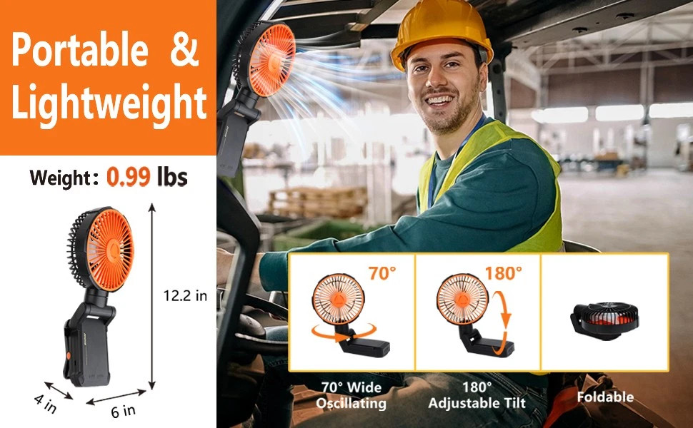A20 Portable Magnetic Fan Foldable Clip LED Light 5200mAh Outdoor Car Fan