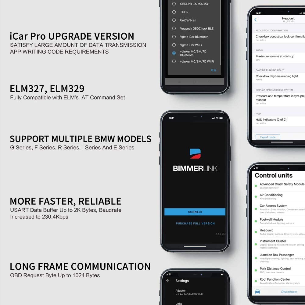 Vgate vLinker BM+ ELM327 V2.2 For BMW Scanner Bluetooth-Compatible 4.0 OBD Code