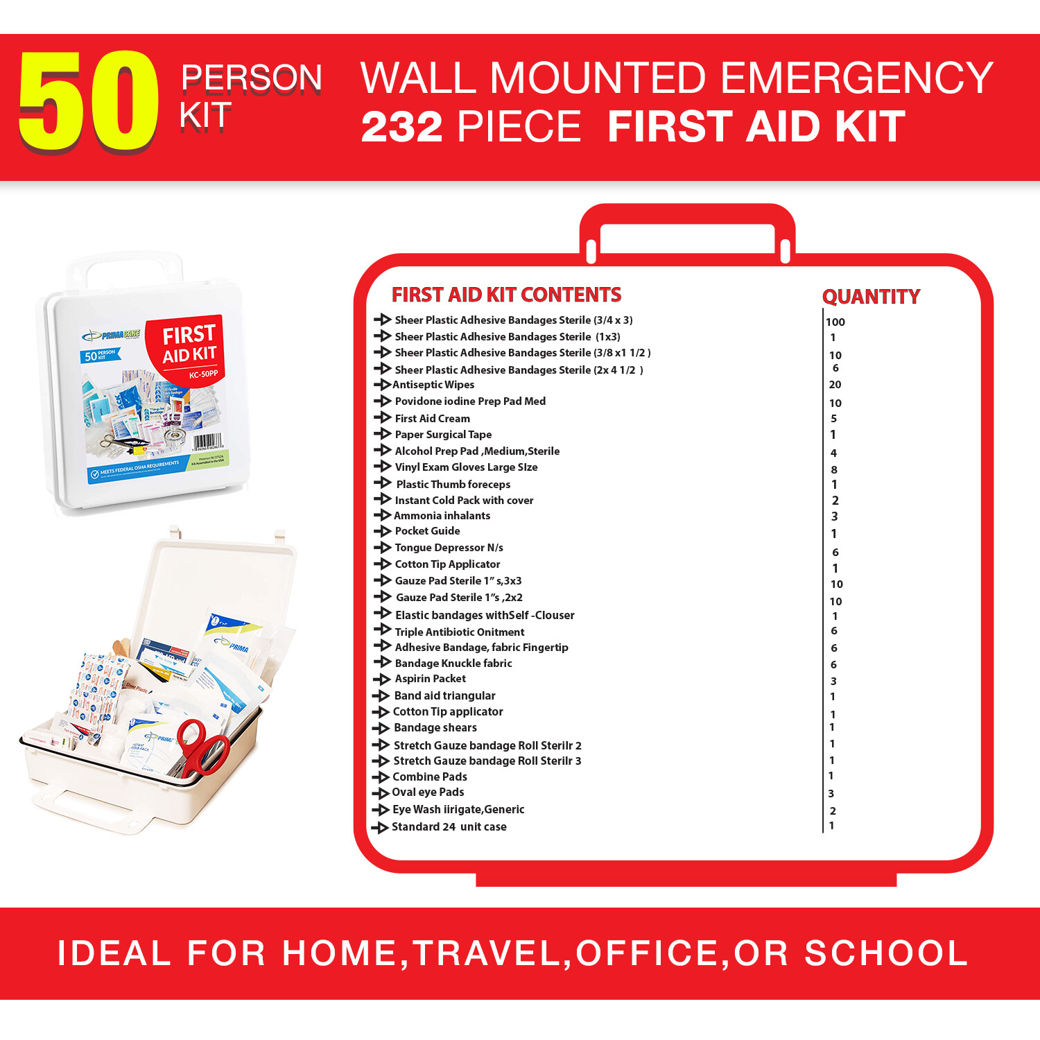 Primacare KC-50PP 50 Person Compact First Aid Kit with 232 Pieces