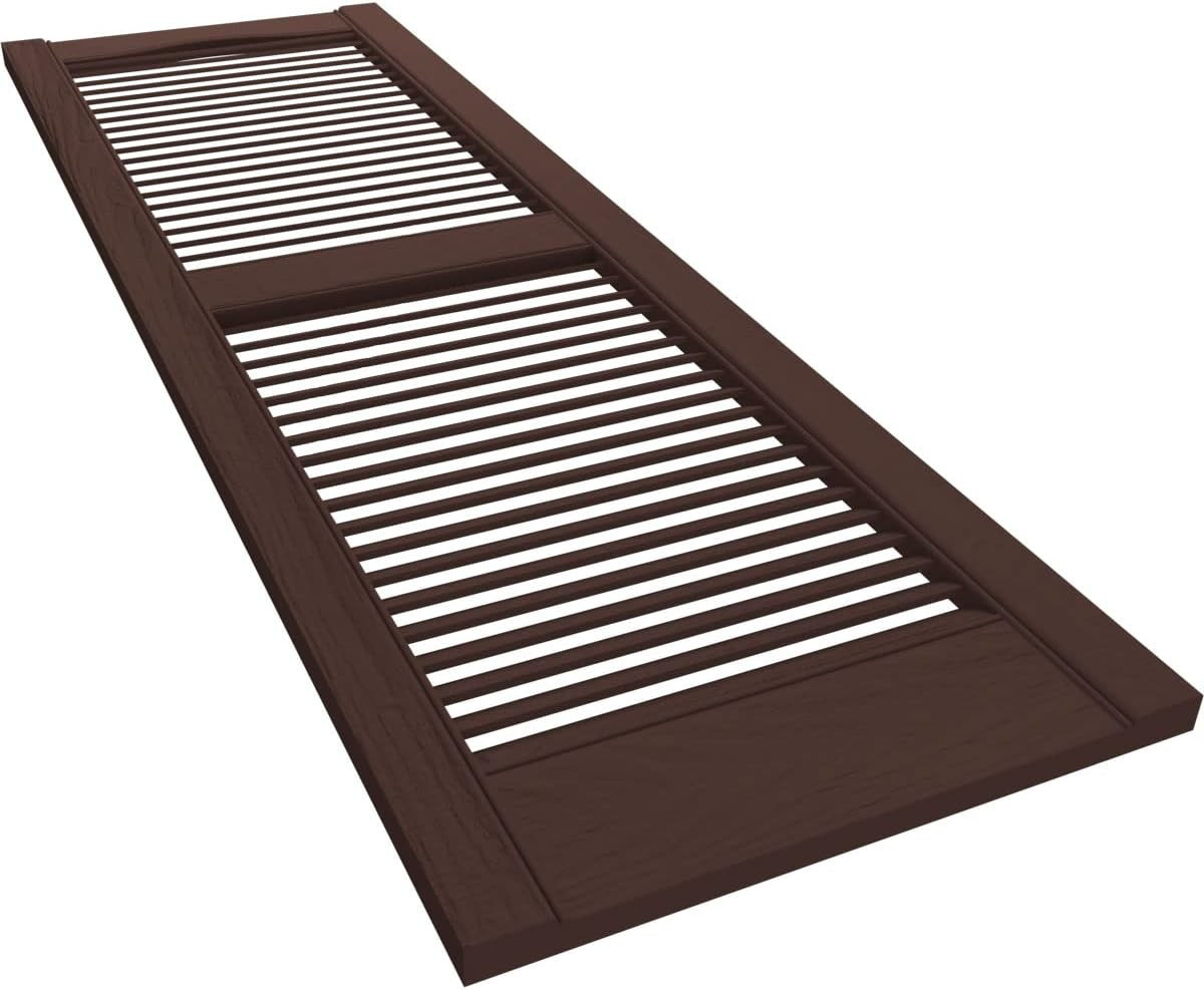 Vinyl Cathedral Top Shutters, 12"W x 55"H, Federal Brown, Pair with Hardware