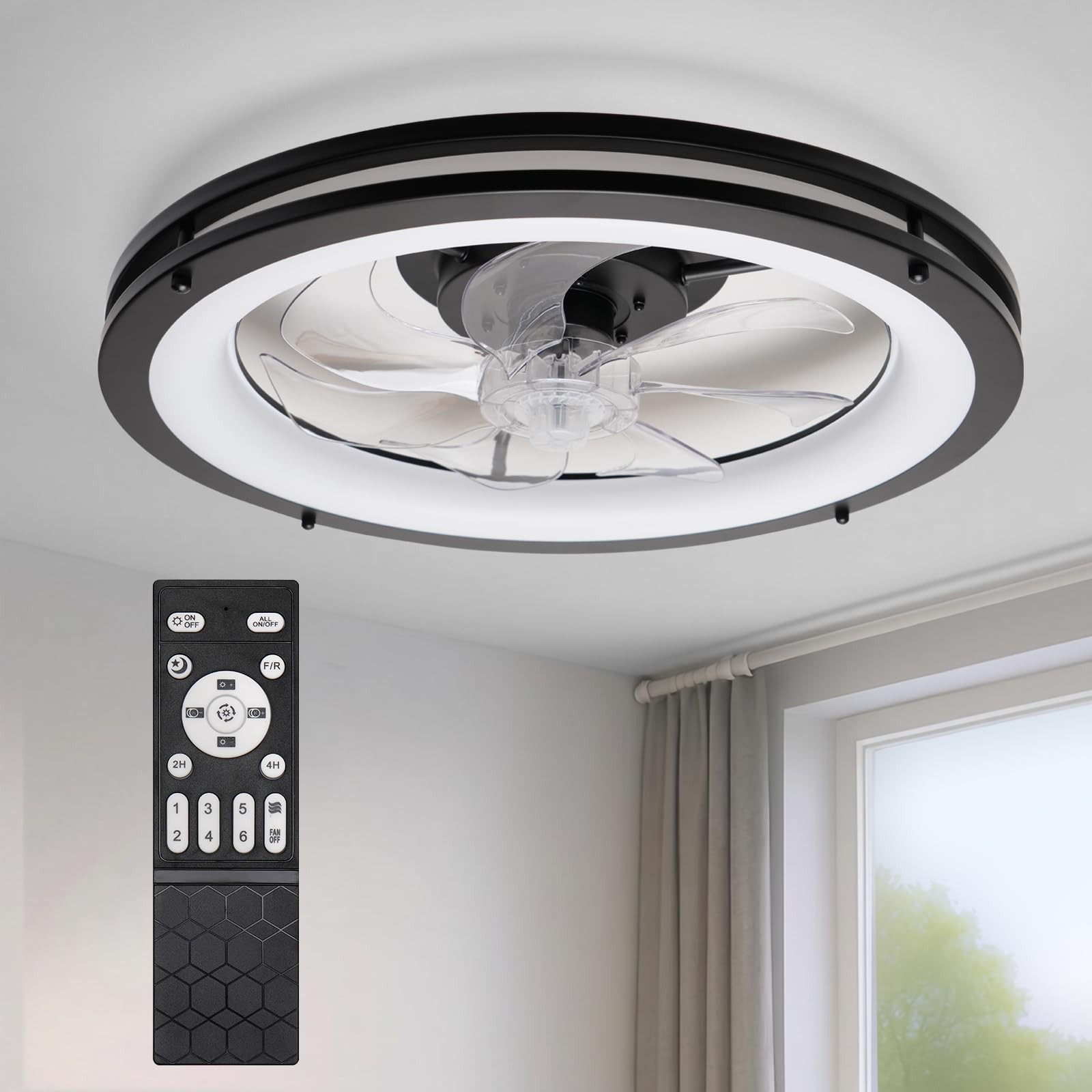 Flush Mount Ceiling Fans with Lights - 20 Inch Low Profile Ceiling Fan Remote...