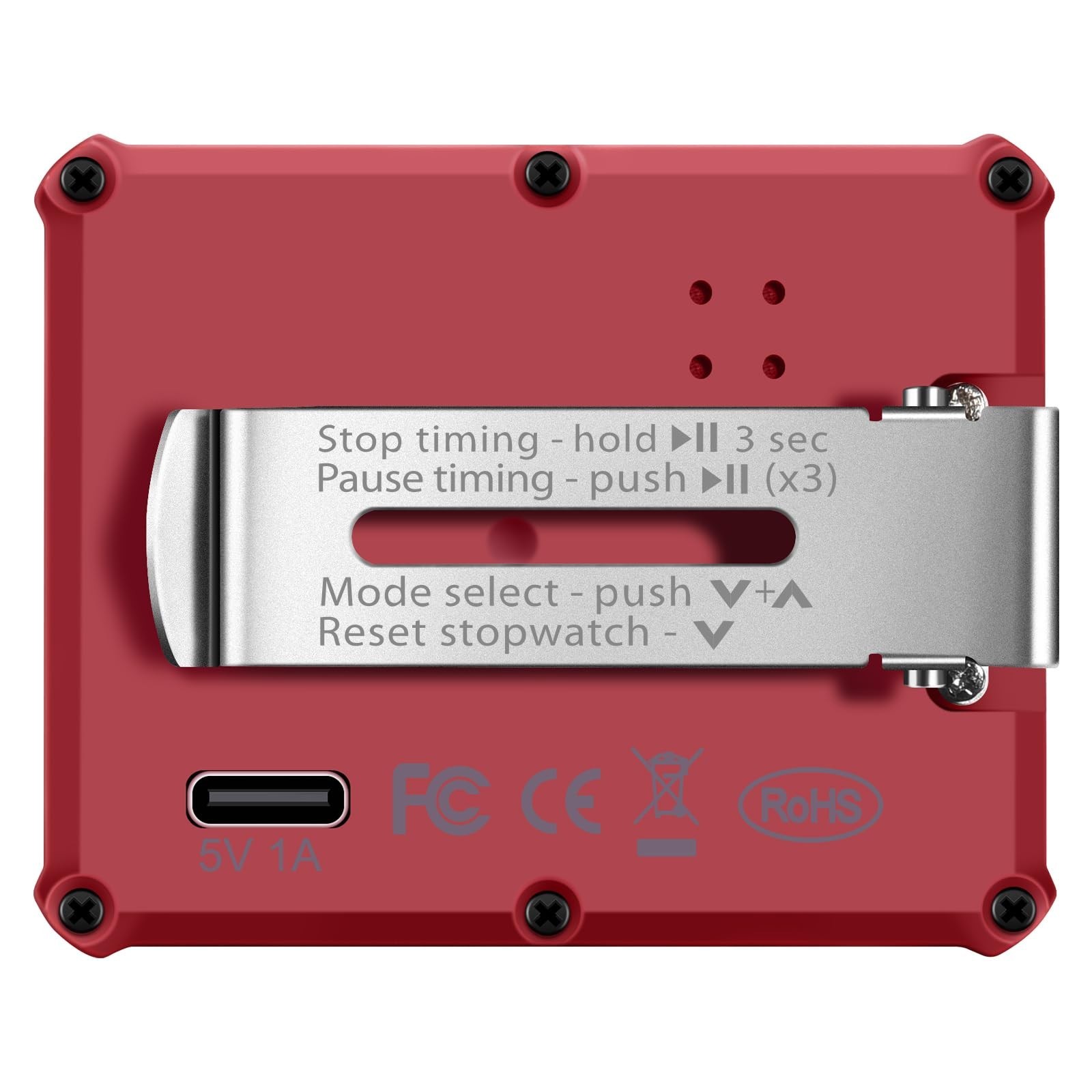 Honmax 8200-0401 Digital Interval Timer Stopwatch USB-C Rechargeable Red