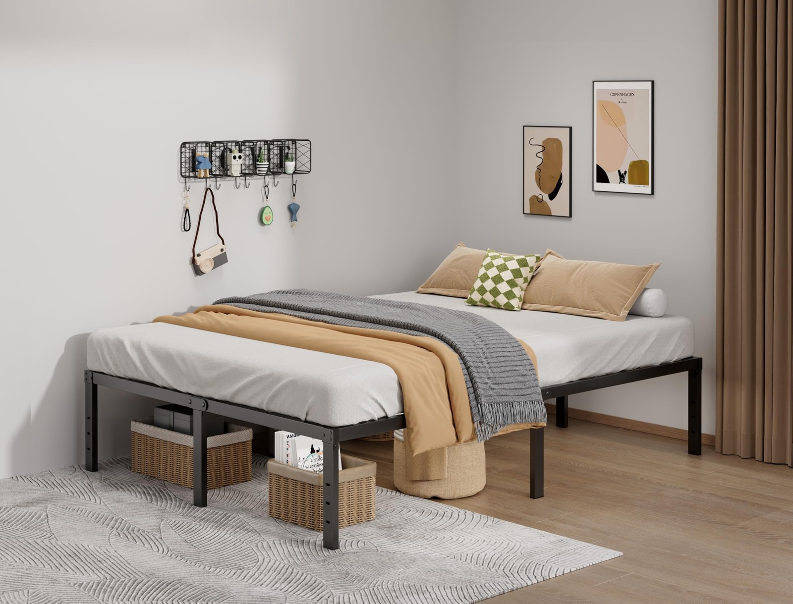 Full Size Metal Bed Frame, 16 Inch Heavy Duty Platform, No Box Spring