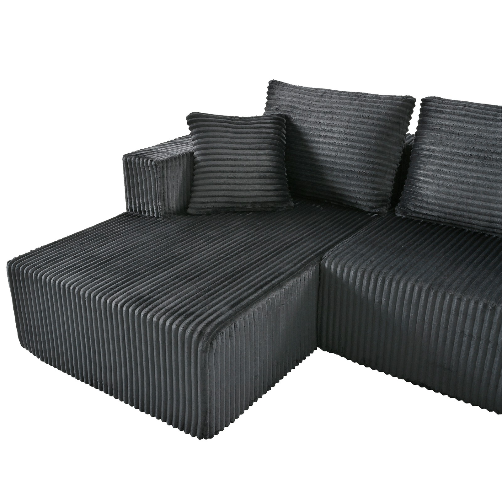U-Shaped Modular Sectional Sofa, Gray Corduroy, Double Chaise, Deep Seat