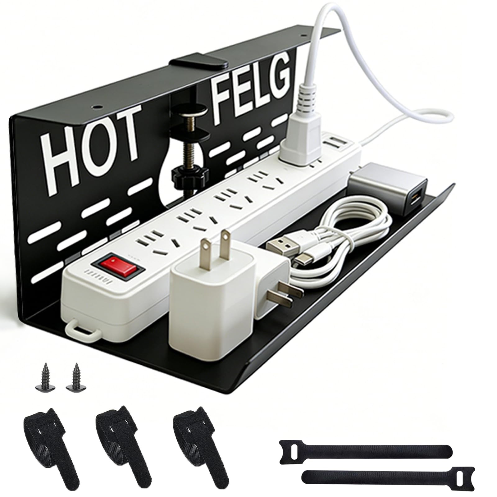 Under Desk Cable Management Tray with Dual Installation – Clamp or Screw Moun...