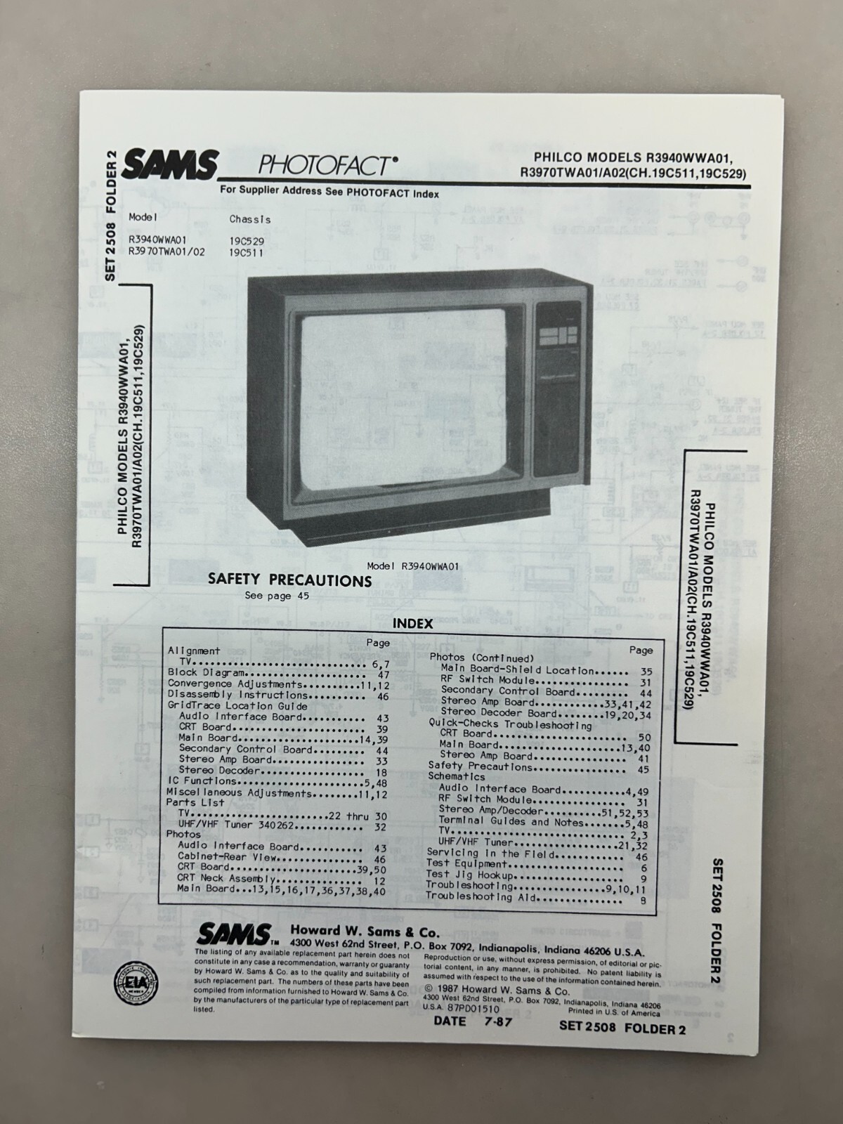 Philco R3940WW R3970TW Service Manual Sams Photofact Free Shipping