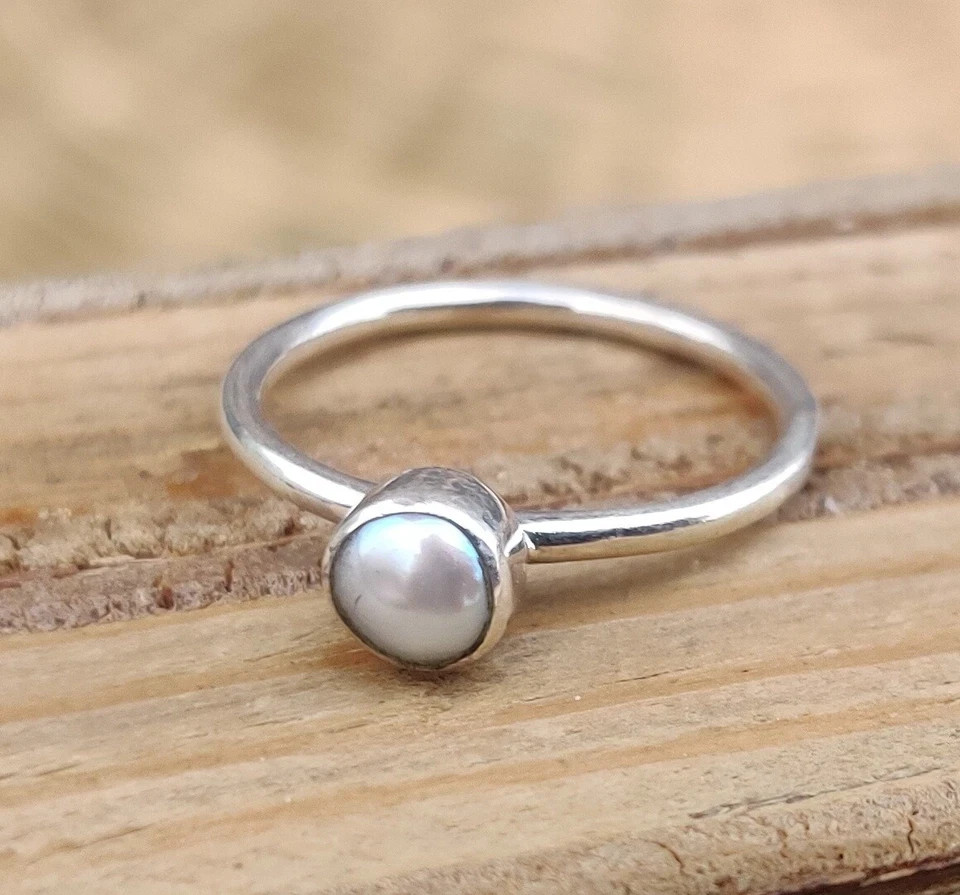 Pearl Gemstone Ring 925 Sterling Silver Ring Handmade Pretty Ring All Size MK*