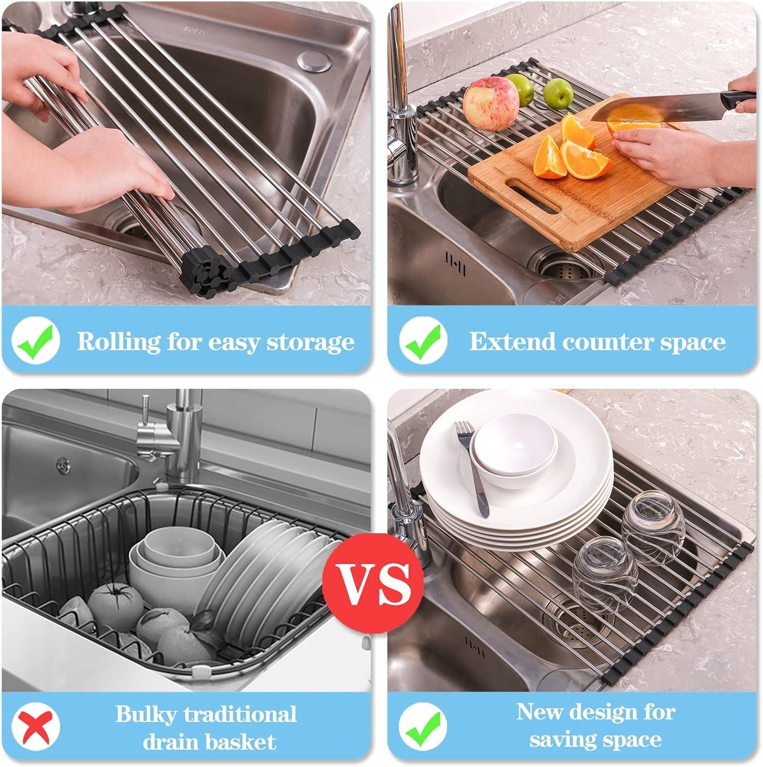 Space-Saving Roll Up Dish Drying Rack - Heat Resistant & Foldable 17.5" x 11.8"