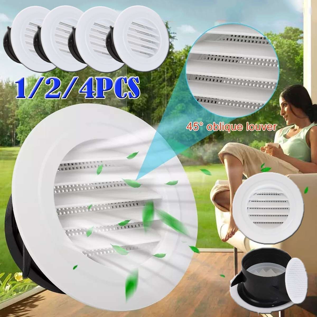 1~4pcs 4'' Round Air Soffit Vents Louver Grille Covers Built-in Fly Screen Mesh