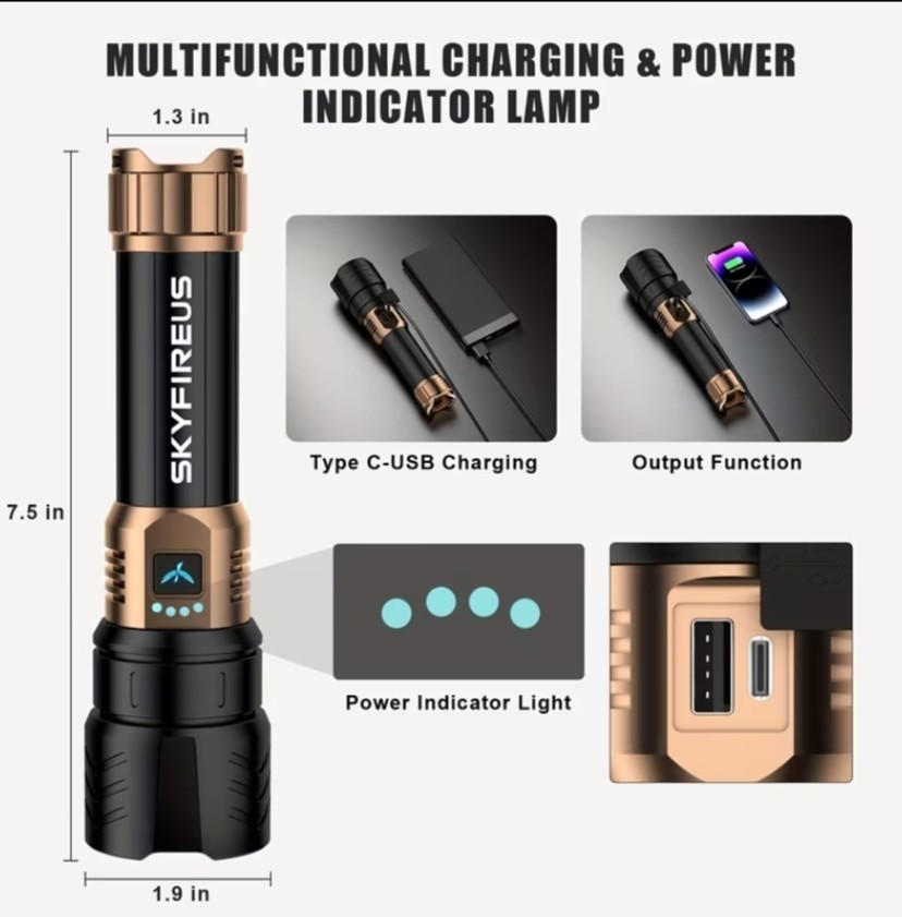 SKYFIRE LED Flashlight Rechargeable Zoom Waterproof Super Bright
