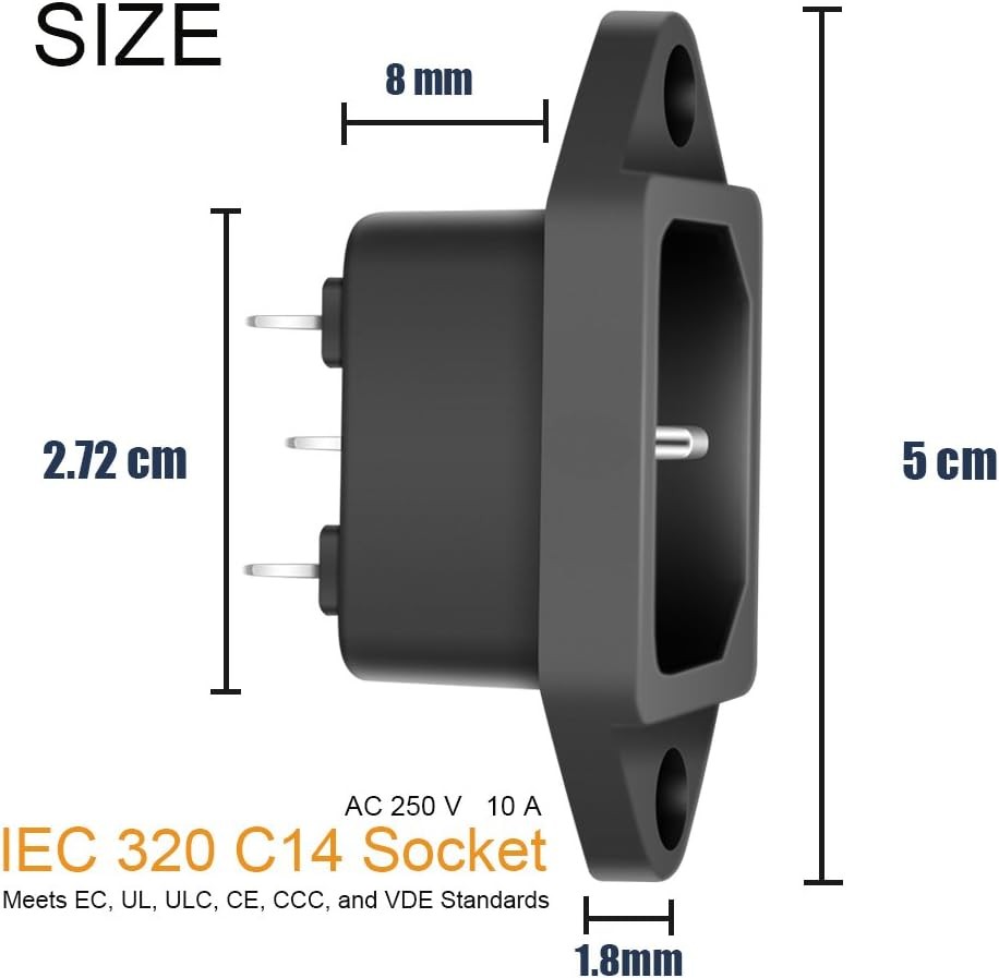 10 Pack AC 250V 10A IEC 320 C14 Panel Mount Plug Adapter Power Black