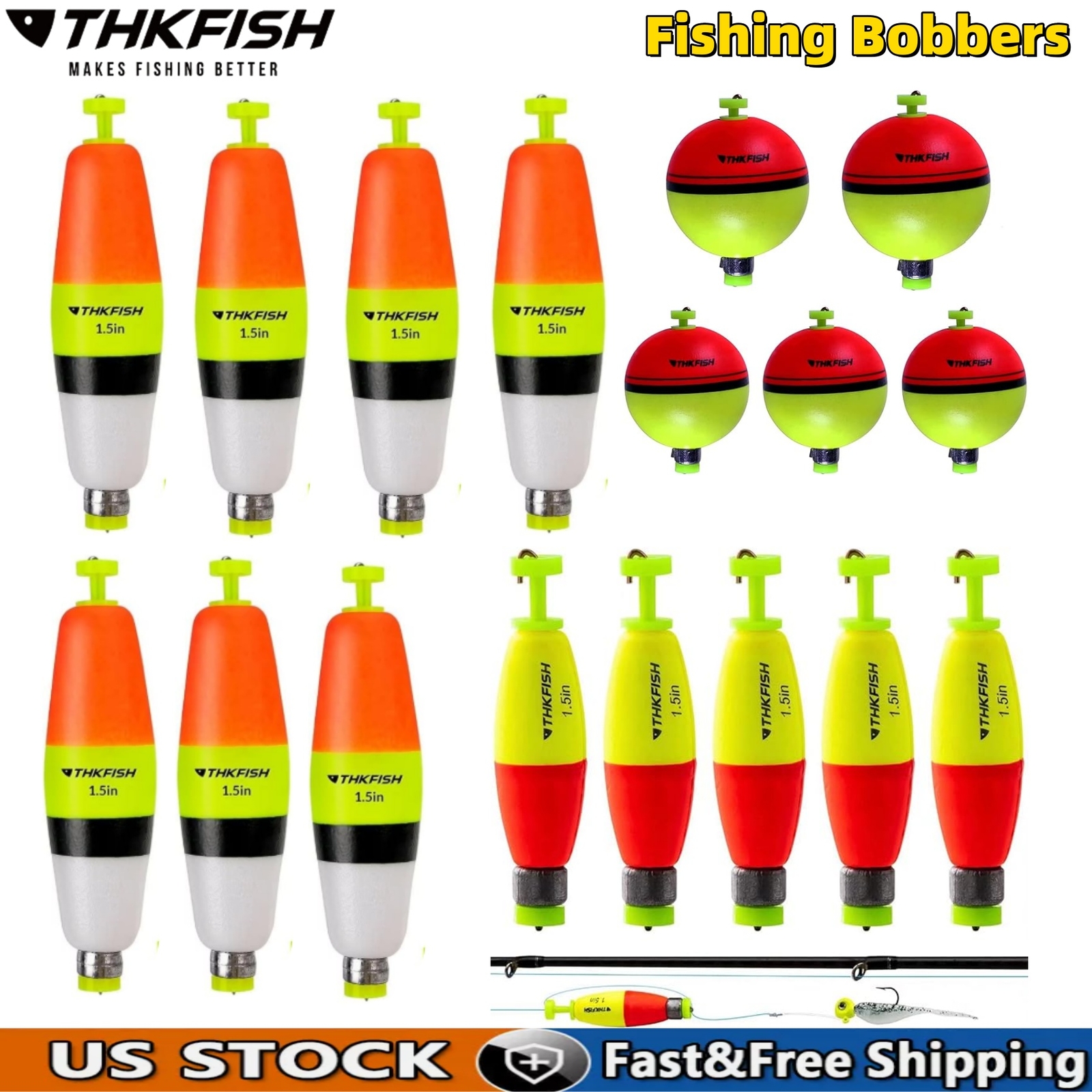 THKFISH Fishing Bobbers EVA Foam Fishing Floats Fish Weighted Bobbers Assortment