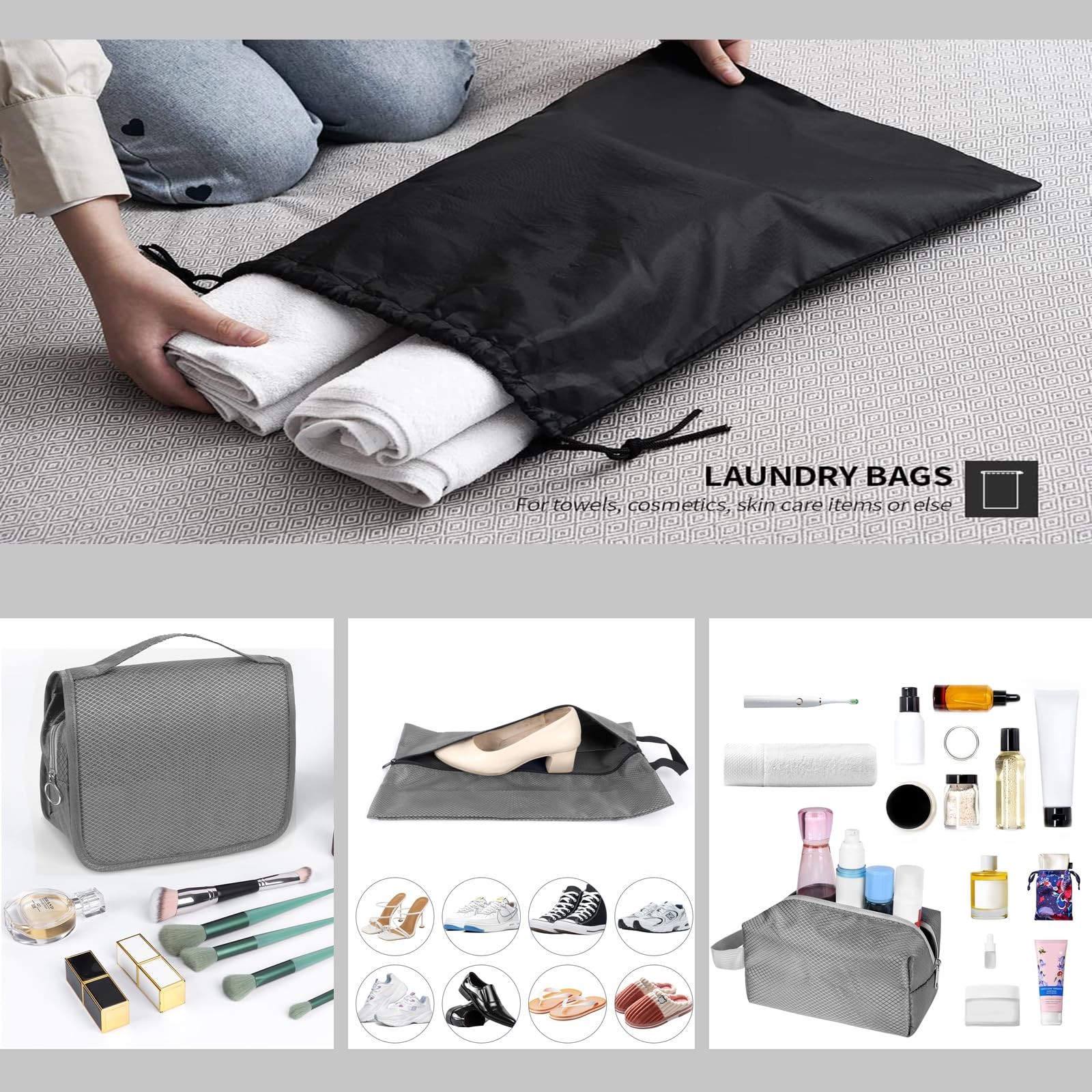 9-Set Packing Cubes with Hanging Bag | 9-Size Combination, Mesh Fabric & Refl...