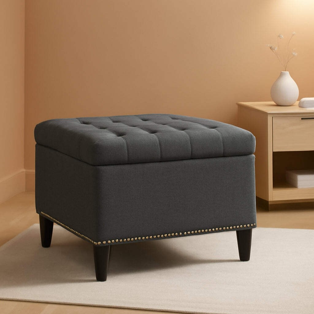 28 Inch Entryway Ottoman Bench Charcoal With Storage