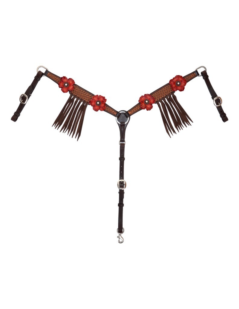 Circle Y Breast Collar Sarah Rose Flower Fringe Horse Brown X4404-100V