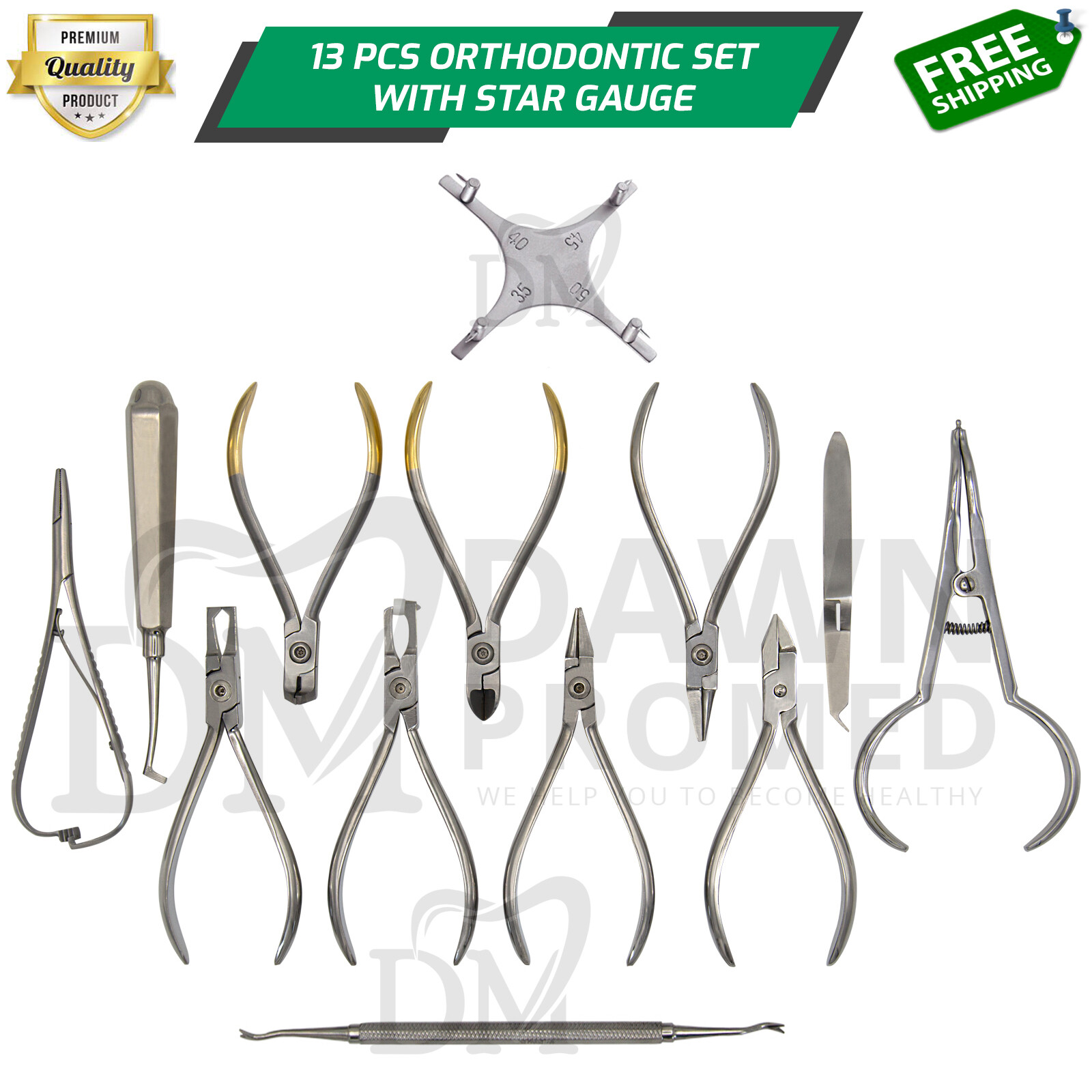 13 Pcs Orthodontic Instruments Tools Set Dental Boone Gauge German Grade