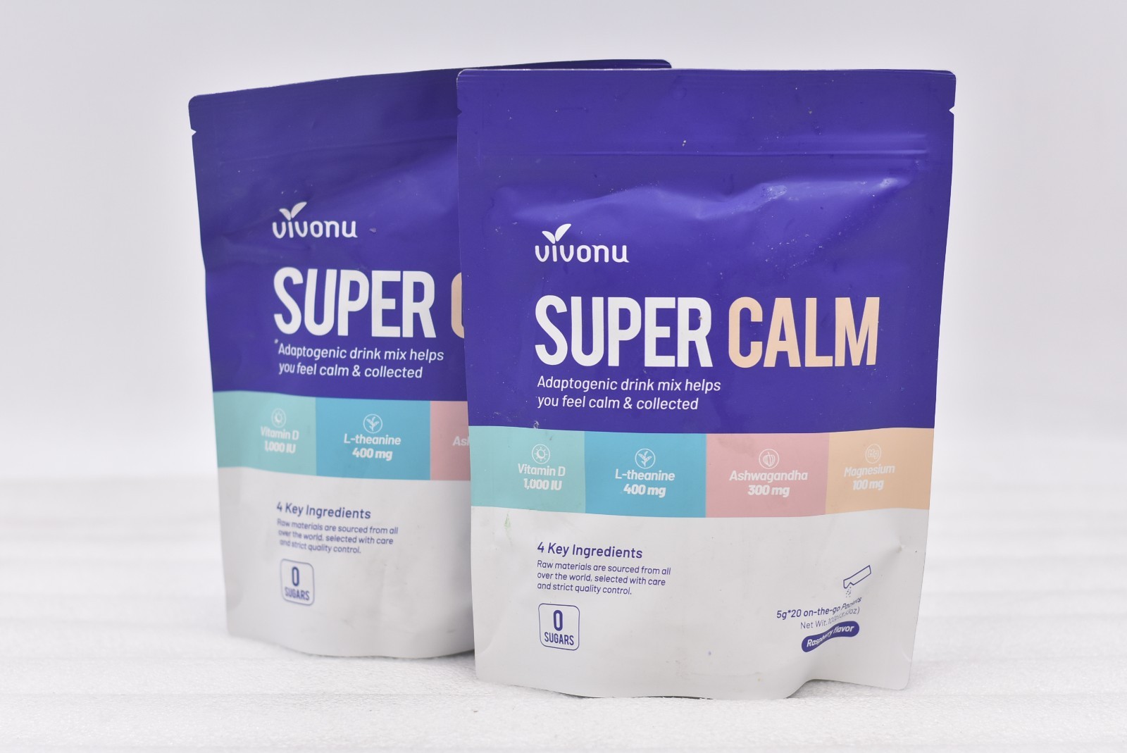 Lot of 2 VivoNu Super Calm Drink Mix - Rasberry Flavor 20 Packets Exp: 09/26