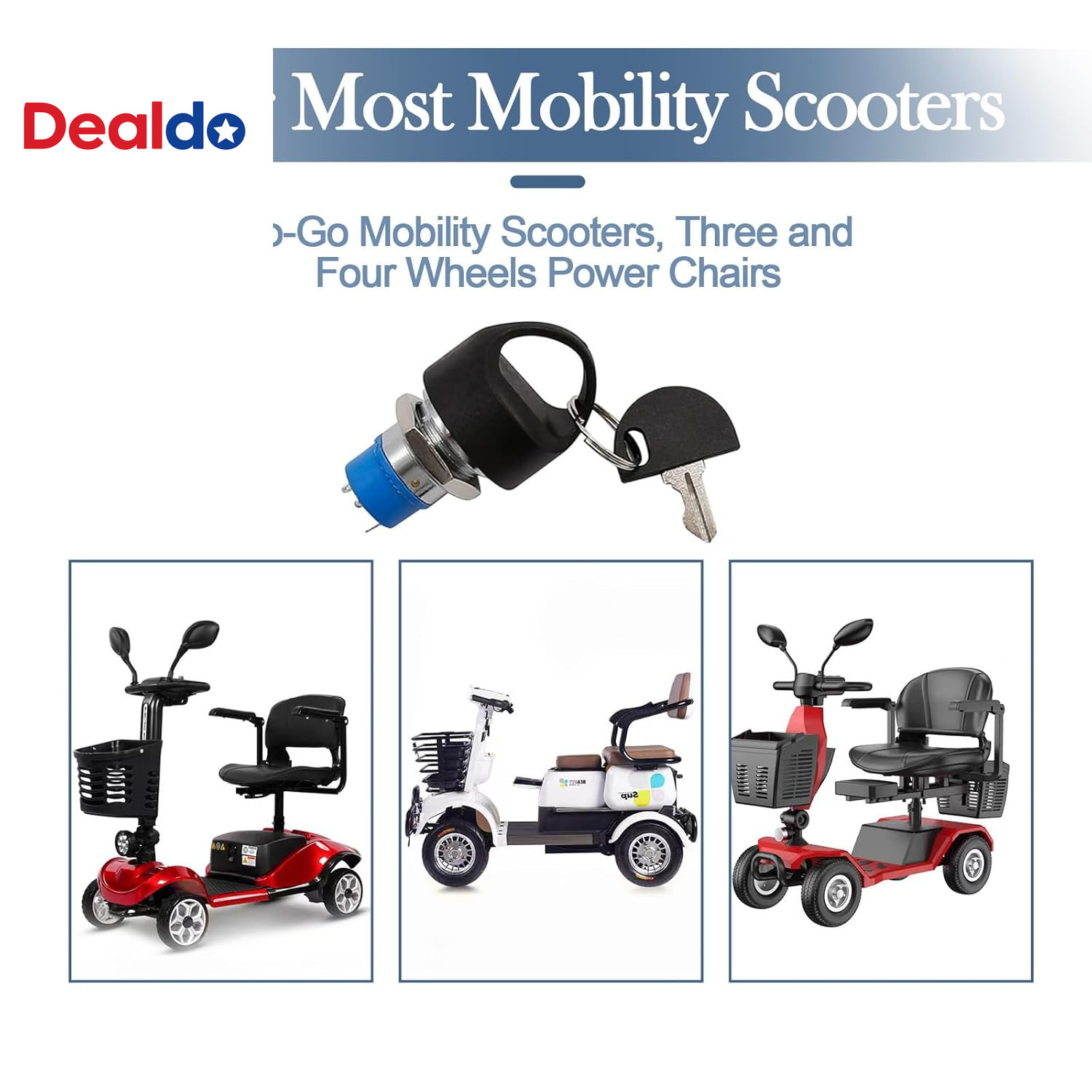 Mobility Scooter Key Switch, Ignition Starter on off Switch Lock, Electric Vehic