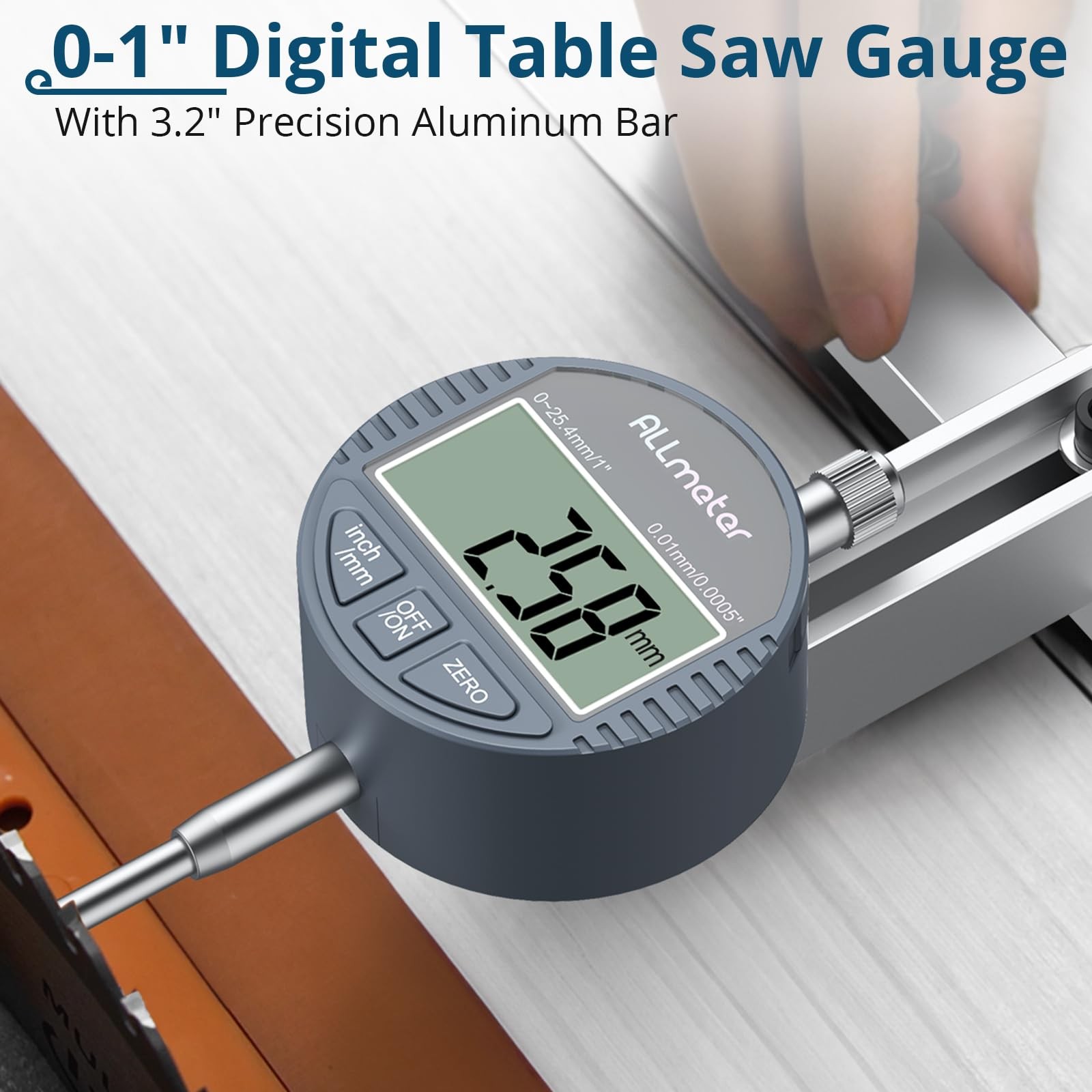 ALLmeter Digital Table Saw Alignment 0~1 inch straight through, Silver