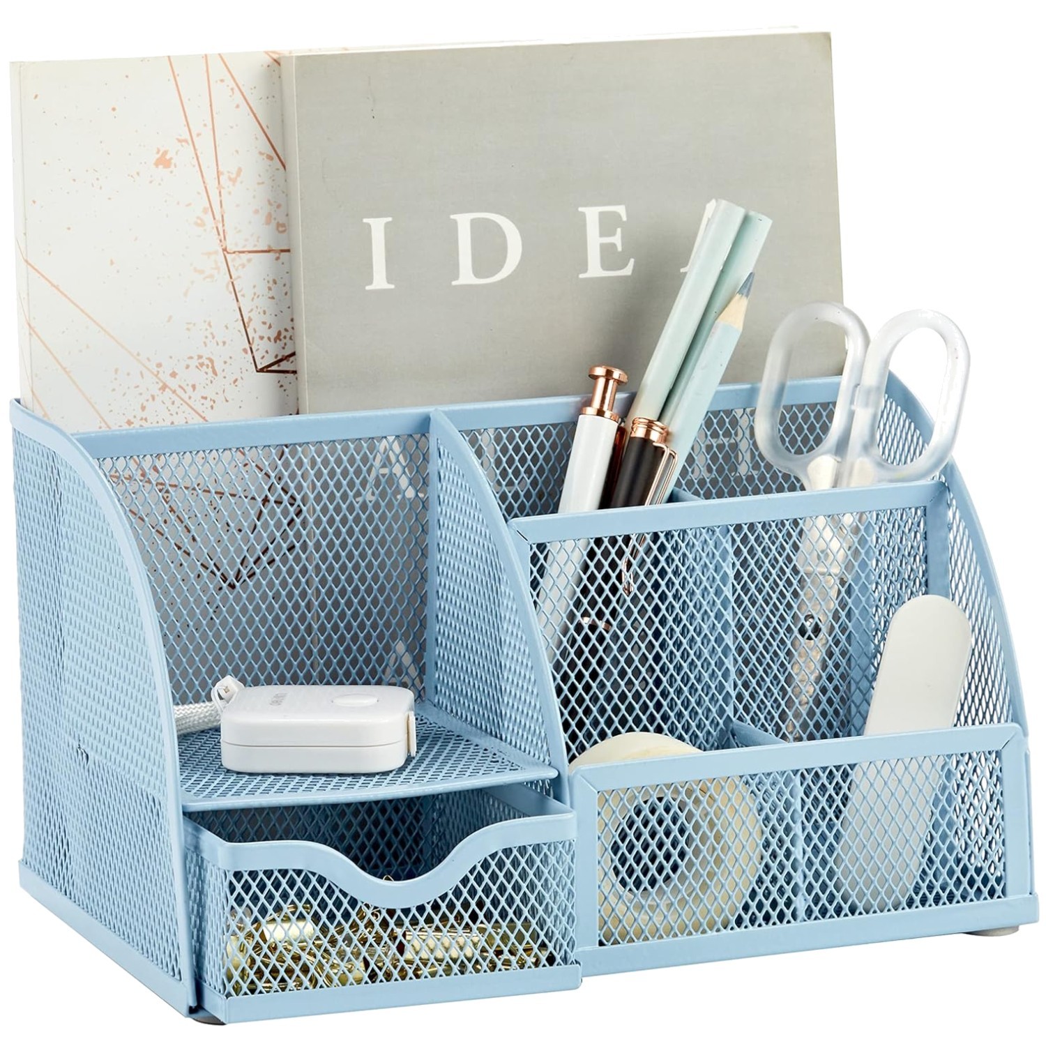Stylish Blue Desk Organizer with Drawer - Office Essential