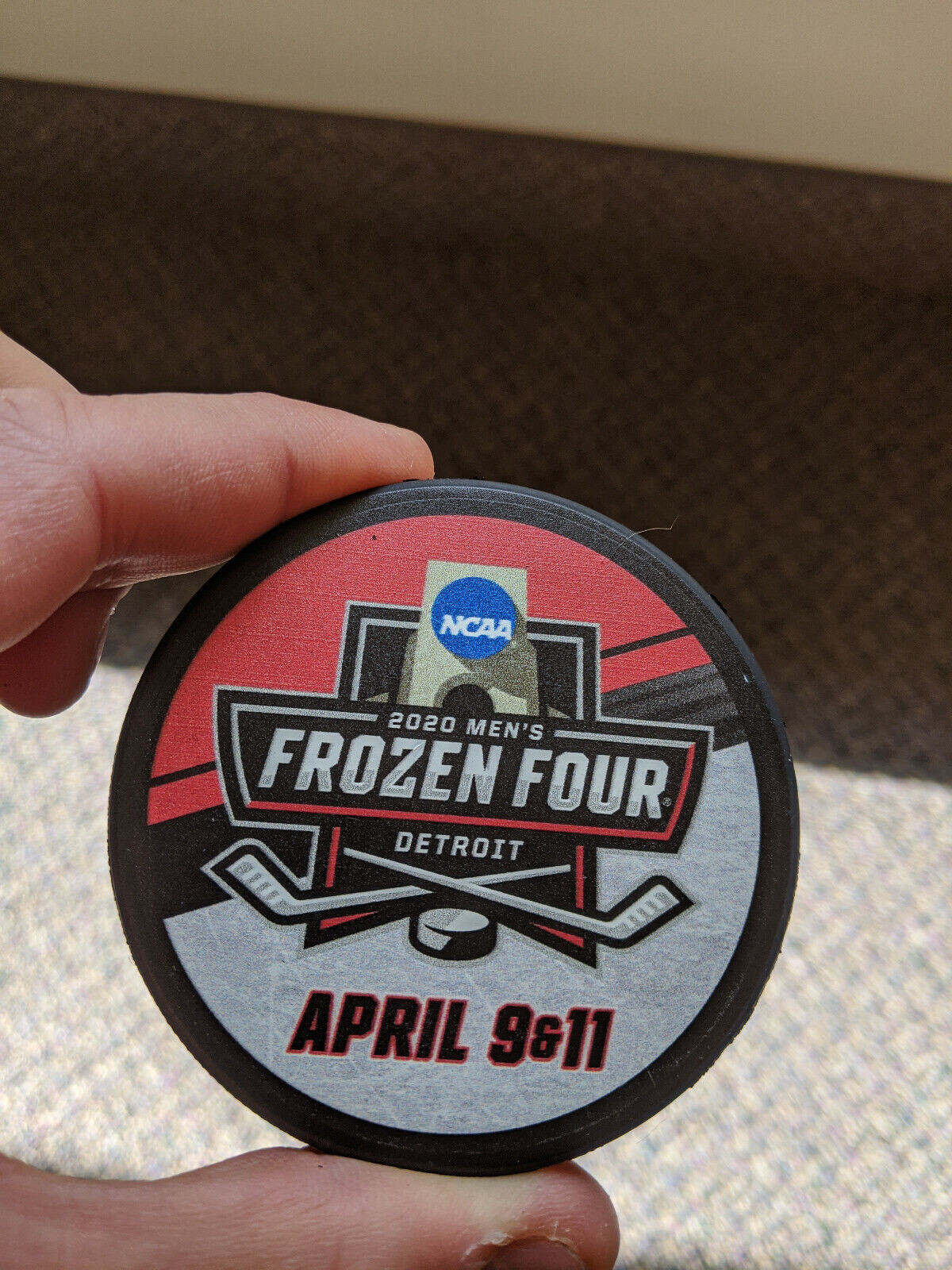 2020 Men's Frozen Four College Detroit Official Logo Hockey Puck -CANCELLED Game