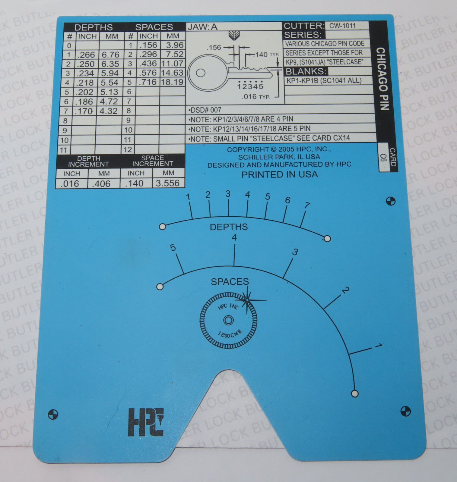HPC  C6 Code Card  HPC CODE MACHINE CODE CARD C6 Taylor Locksmith