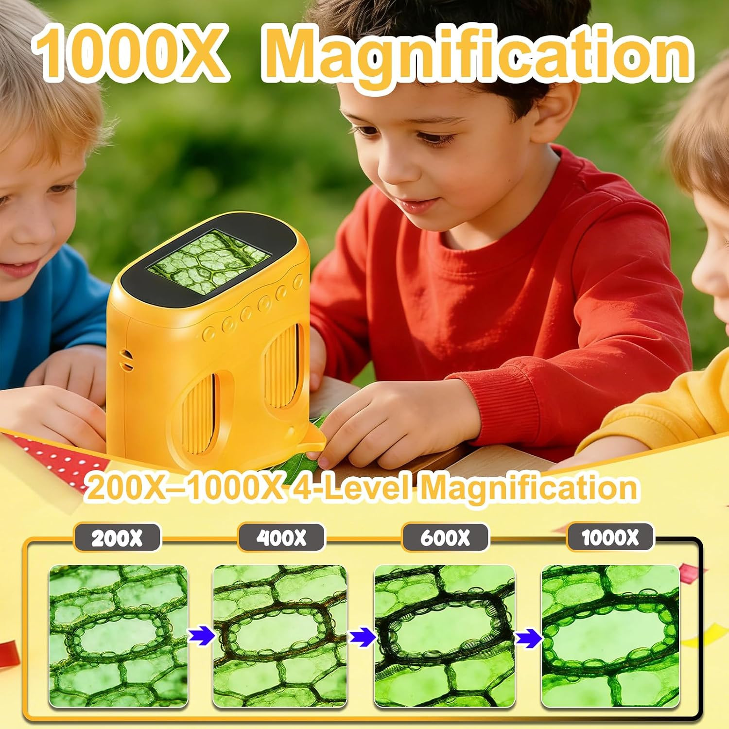 1000X Handheld Digital Microscope for Kids & Binoculars, 2 in 1 Pocket Microscop