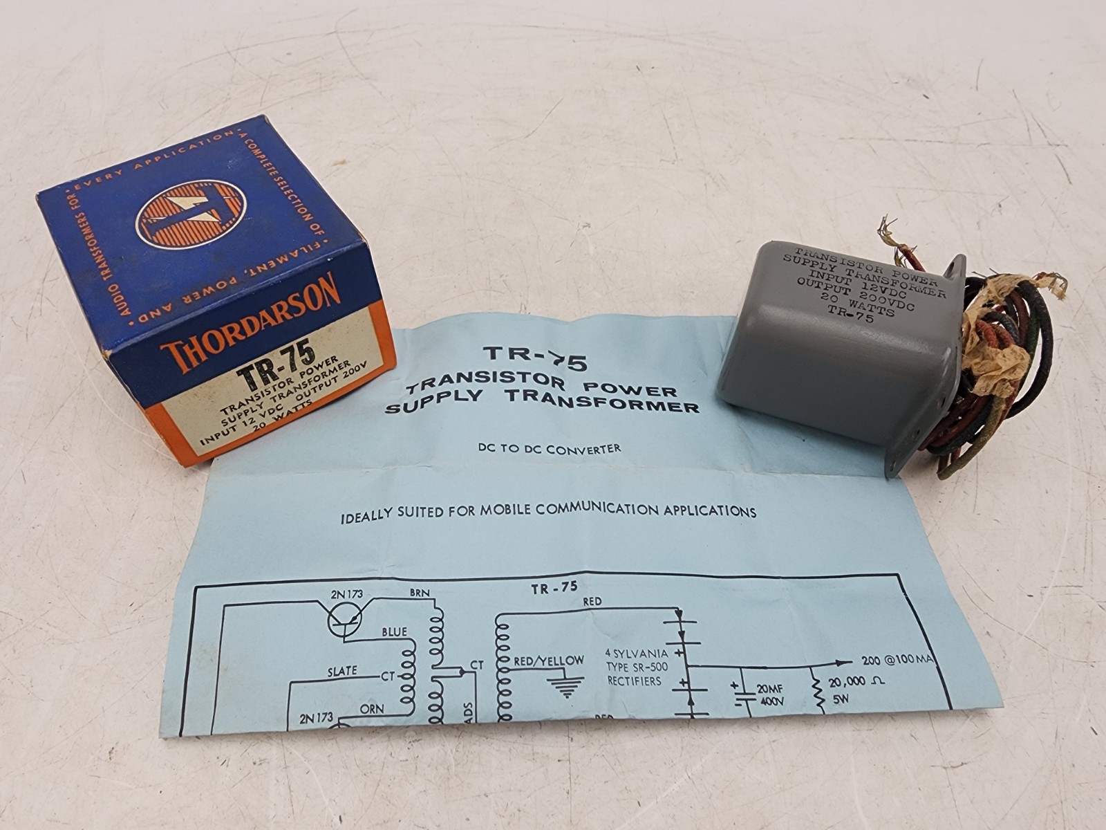 Vintage Thordarson TR-75 Transistor Power Transformer 12VDC 200VDC 20W