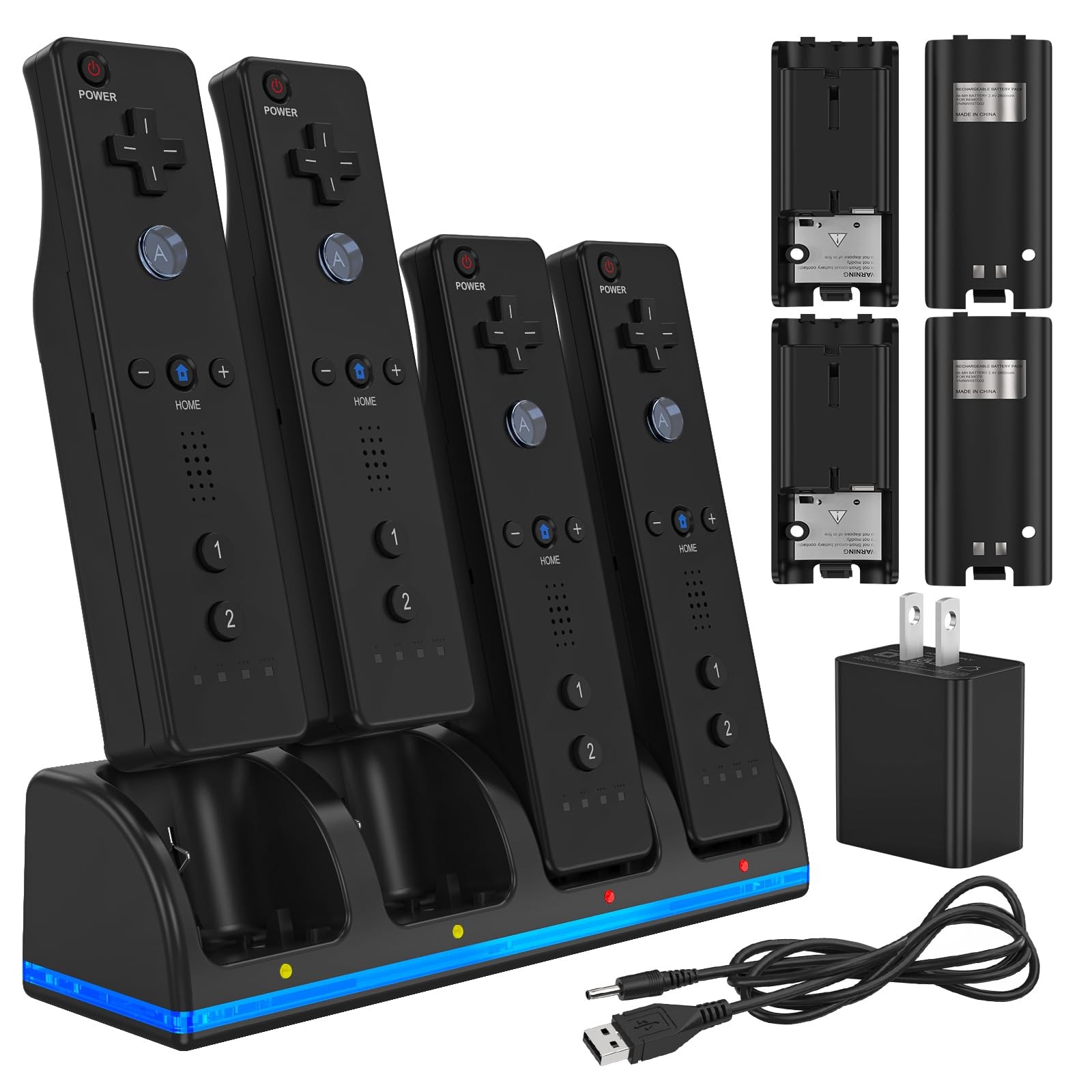 Remote Controller Charger for Wii/Wii U With 4 Pack 7.4 * 2.1 inches, Black