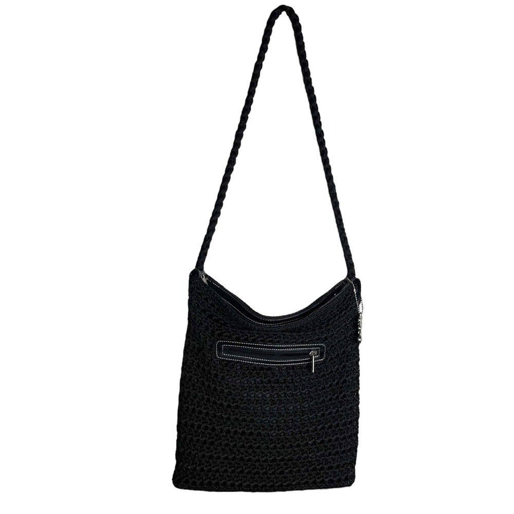Luxy Womens Black Vegan Leather Crochet Shoulder Bag Purse