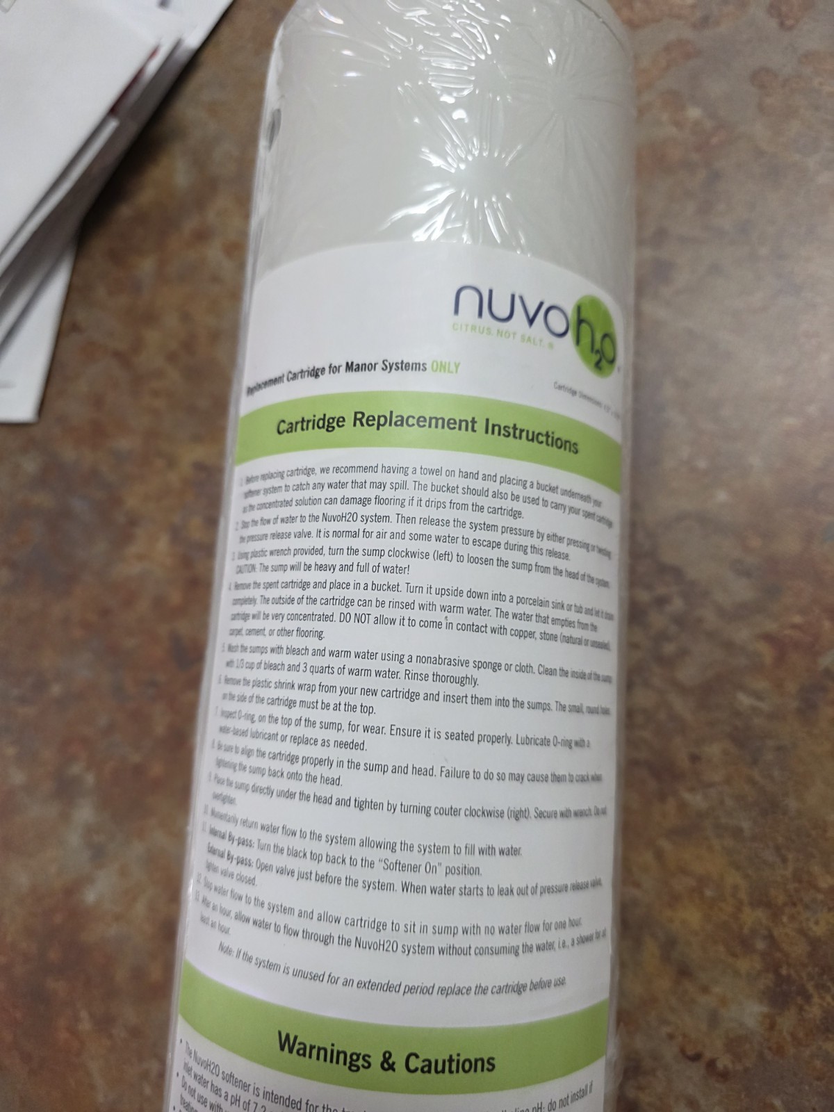 NuvoH2O Manor Water Softener Replacement Cartridge MHP-42516 New Sealed