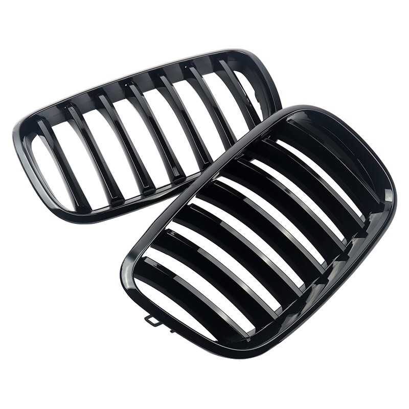 Pair Front Gloss Black Kidney Grille Grill For BMW X5 E70 X5M X6 E71 E72 2007-13