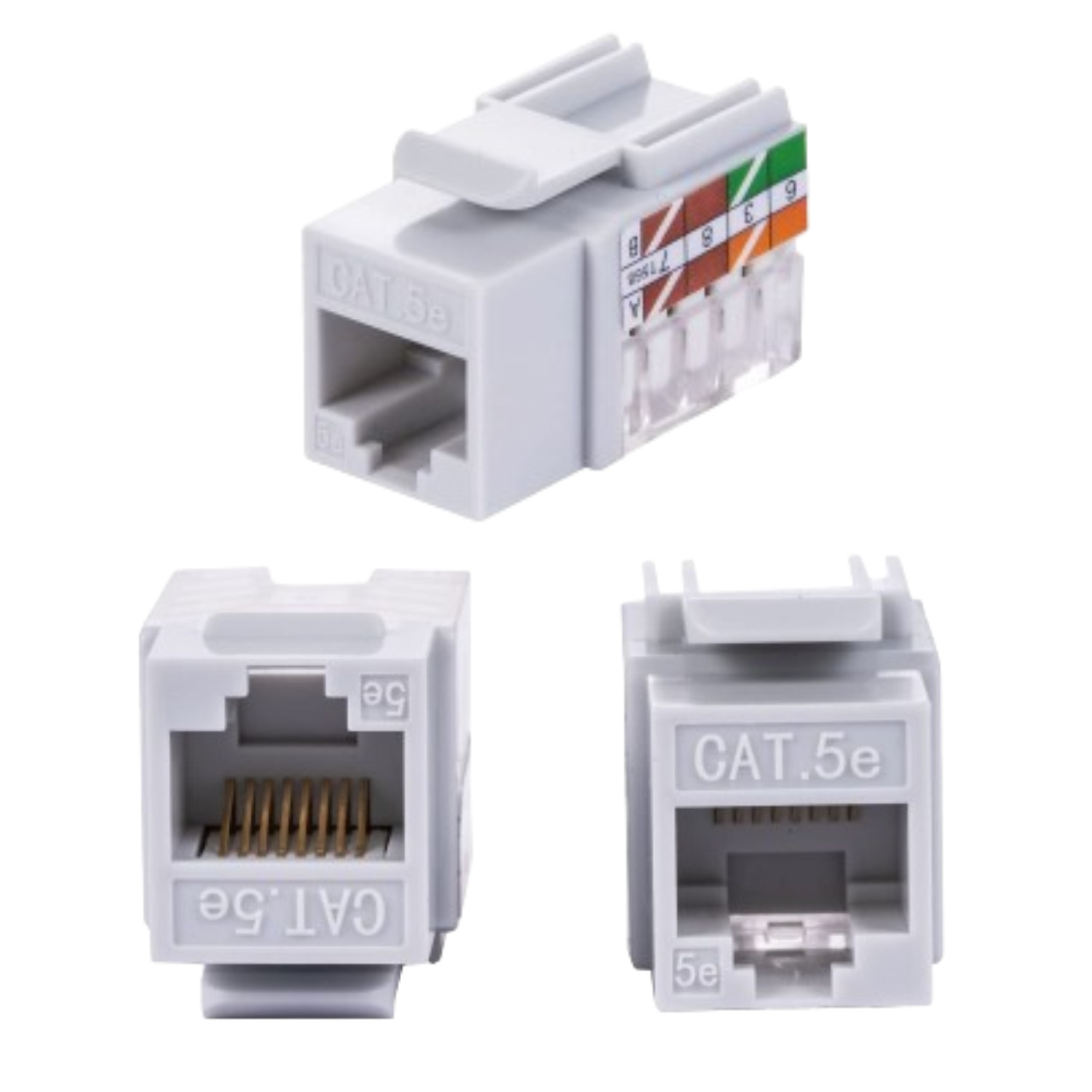 50 pack Cat5e 45° Angled Keystone Jack Network 110 Punchdown 8P8C Cat5 Gray