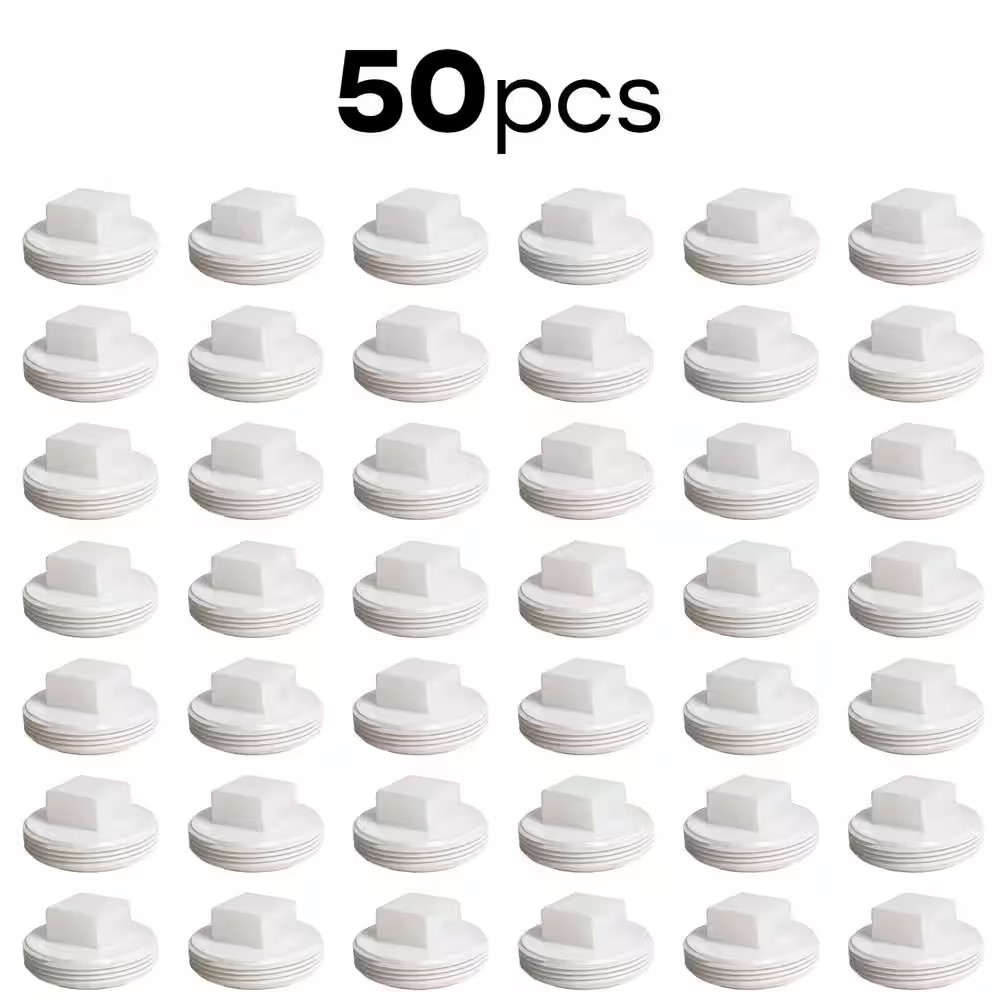 2 In. White Rigid PVC DWV Cleanout Plug, 0.21 Ft. Long, Male Pipe Thread (MPT) E
