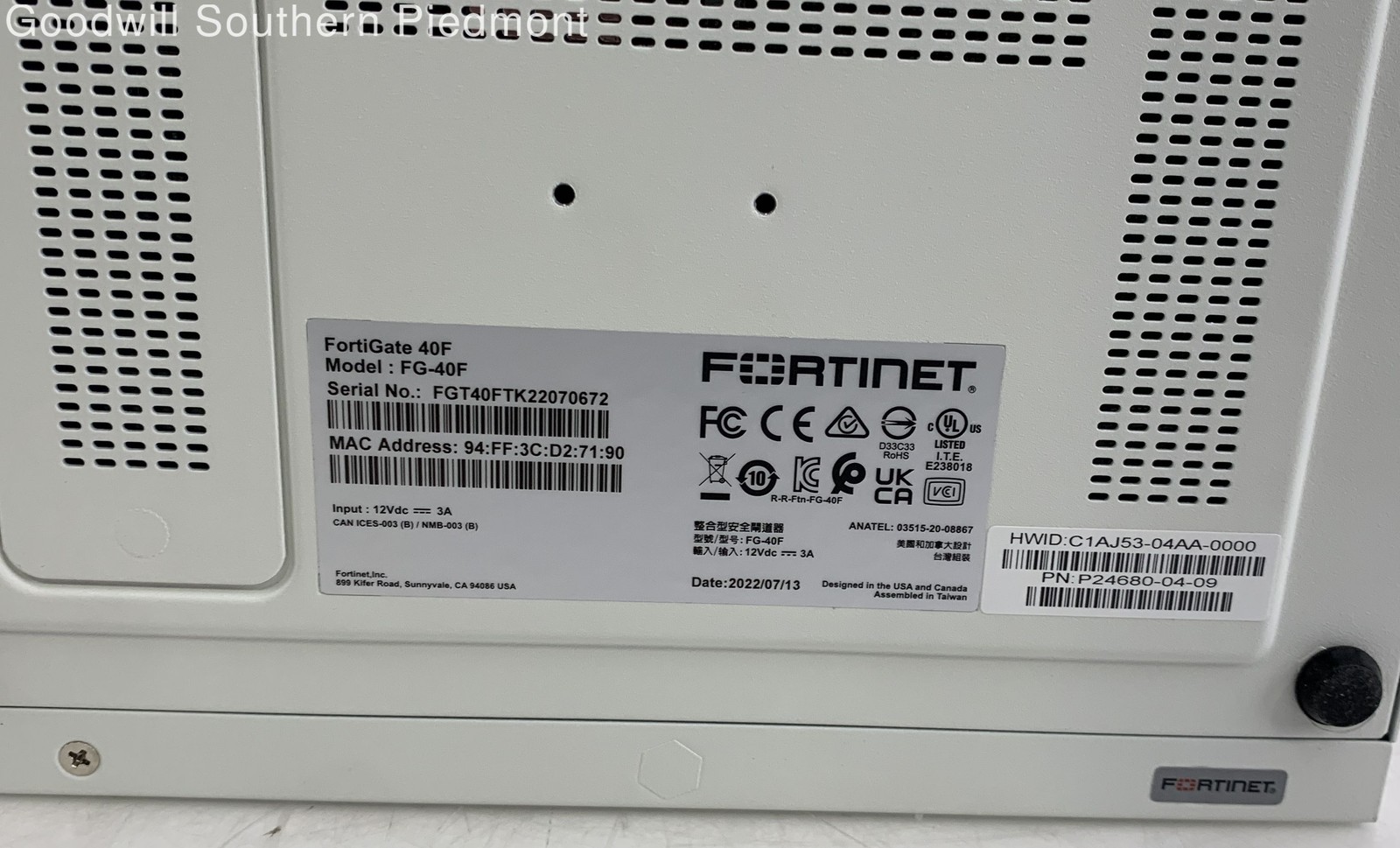 Fortinet FortiGate 40F FG-40F Firewall Security Appliance - Tested