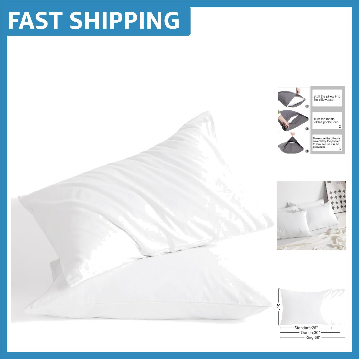 Luxurious Cotton Pillowcases Set of 2 - Breathable 20x26 Soft Cream Design