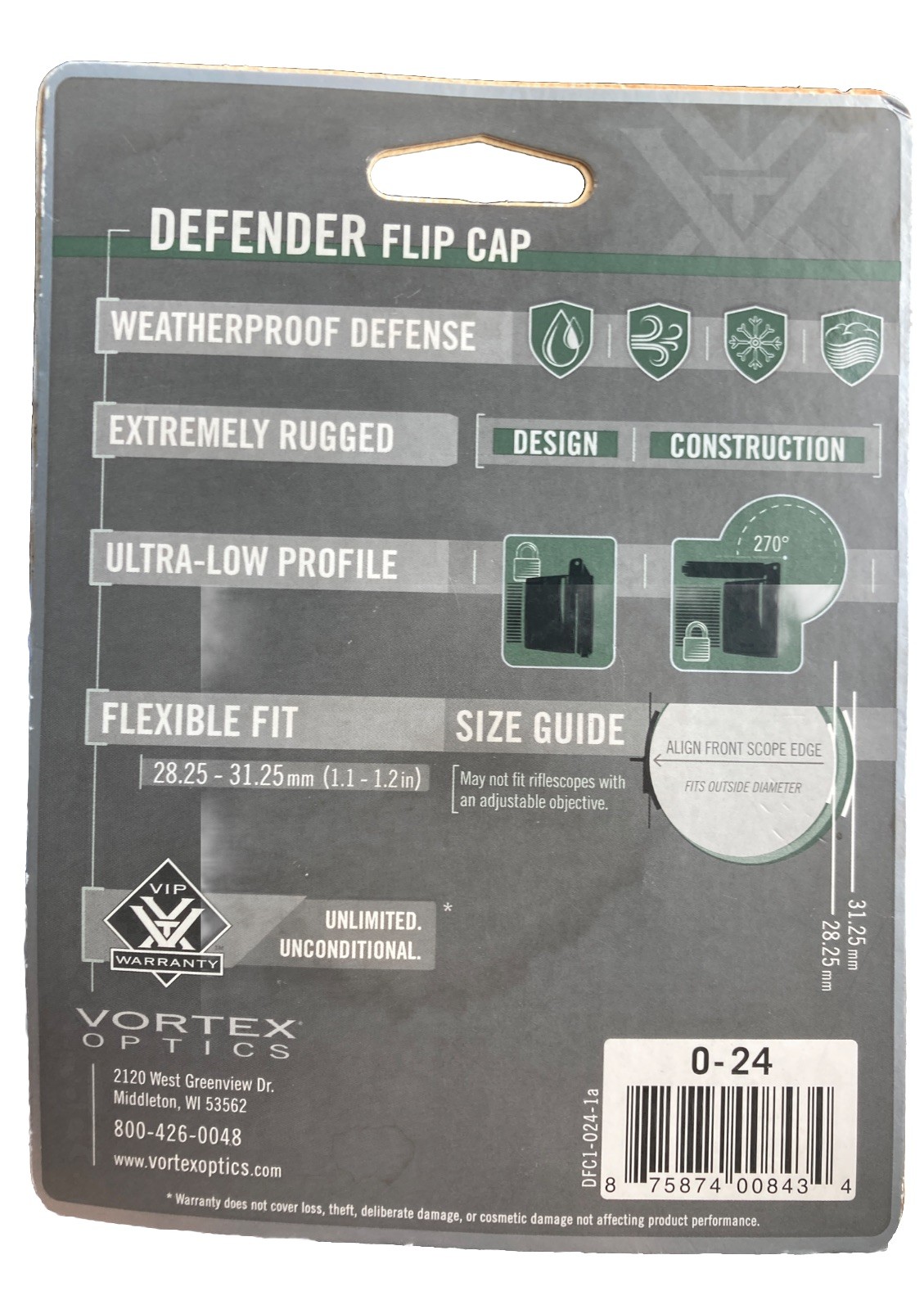Vortex Optics Defender Flip Cap Objective 24 (O-24) FREE SHIPPING