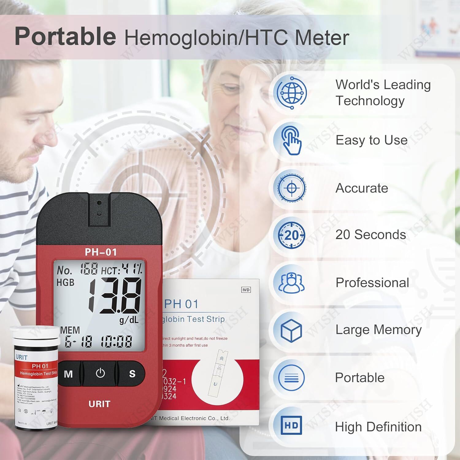 Hemoglobin Analyzer Fast HB Testing Kit with 25 Test Strips