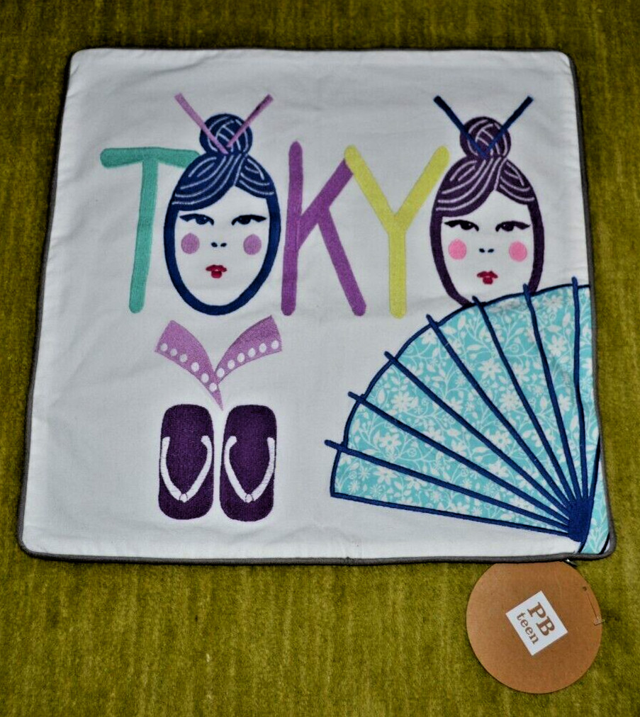 Pottery Barn Teen Destination Tokyo Embroidery Pillow Cover 18" x 18" NEW